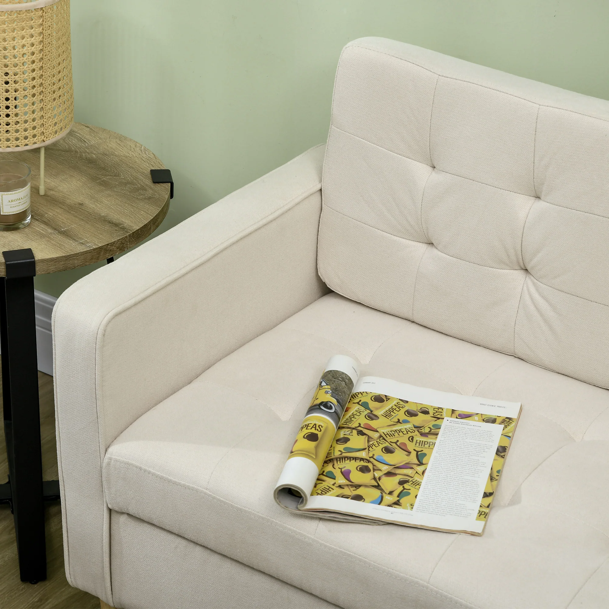 Modern 2 Seater Sofa with Hidden Storage, Tufted Compact Loveseat, Cream White - Image 10