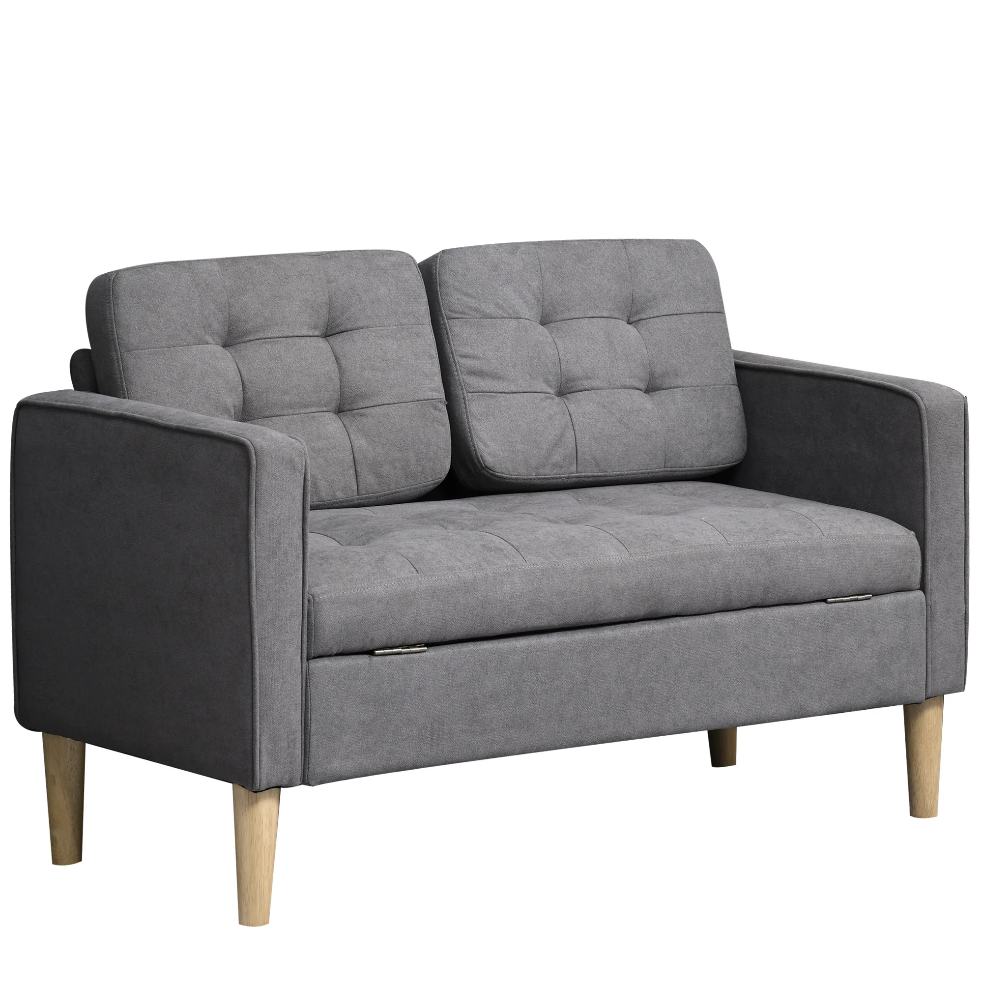 Modern 2 Seater Sofa with Hidden Storage, Tufted Compact Loveseat, Grey
