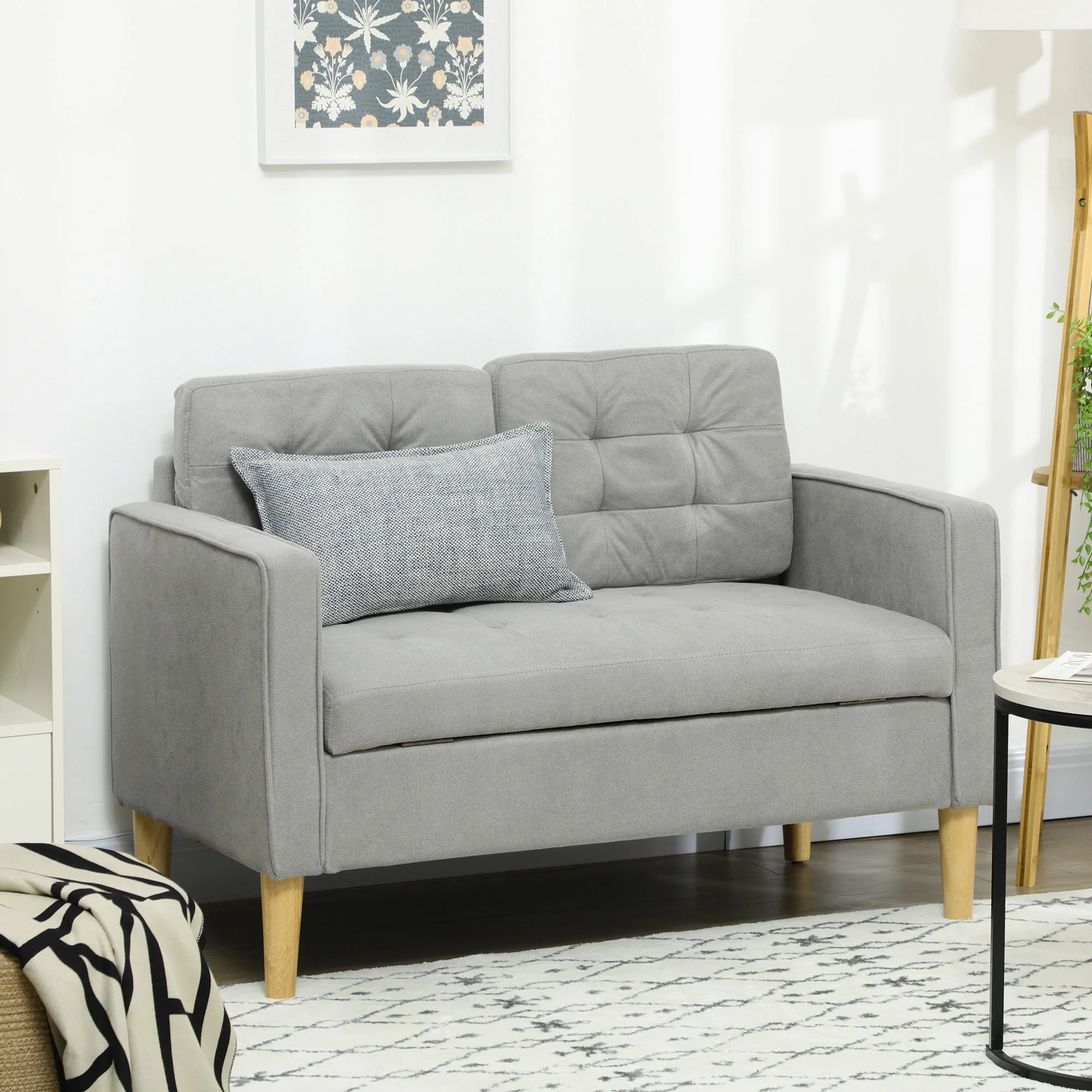 Modern 2 Seater Sofa with Hidden Storage, Tufted Compact Loveseat, Light Grey - Image 9