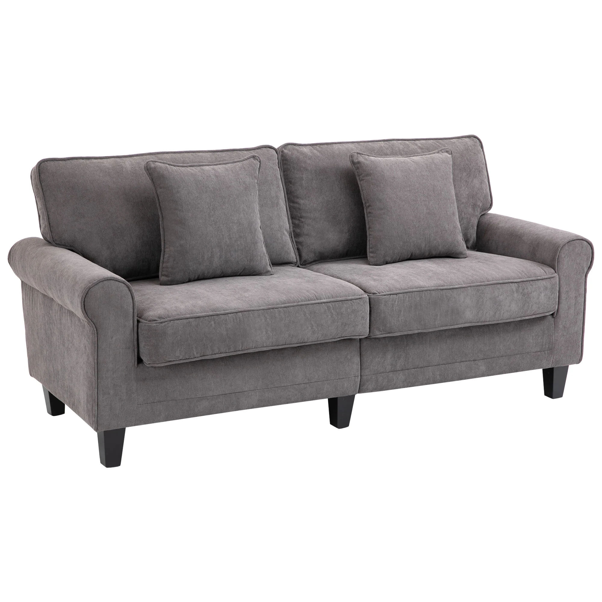 3-Seater Corduroy Sofa with Pine Wood Legs & Pillows, Light Grey - Image 2