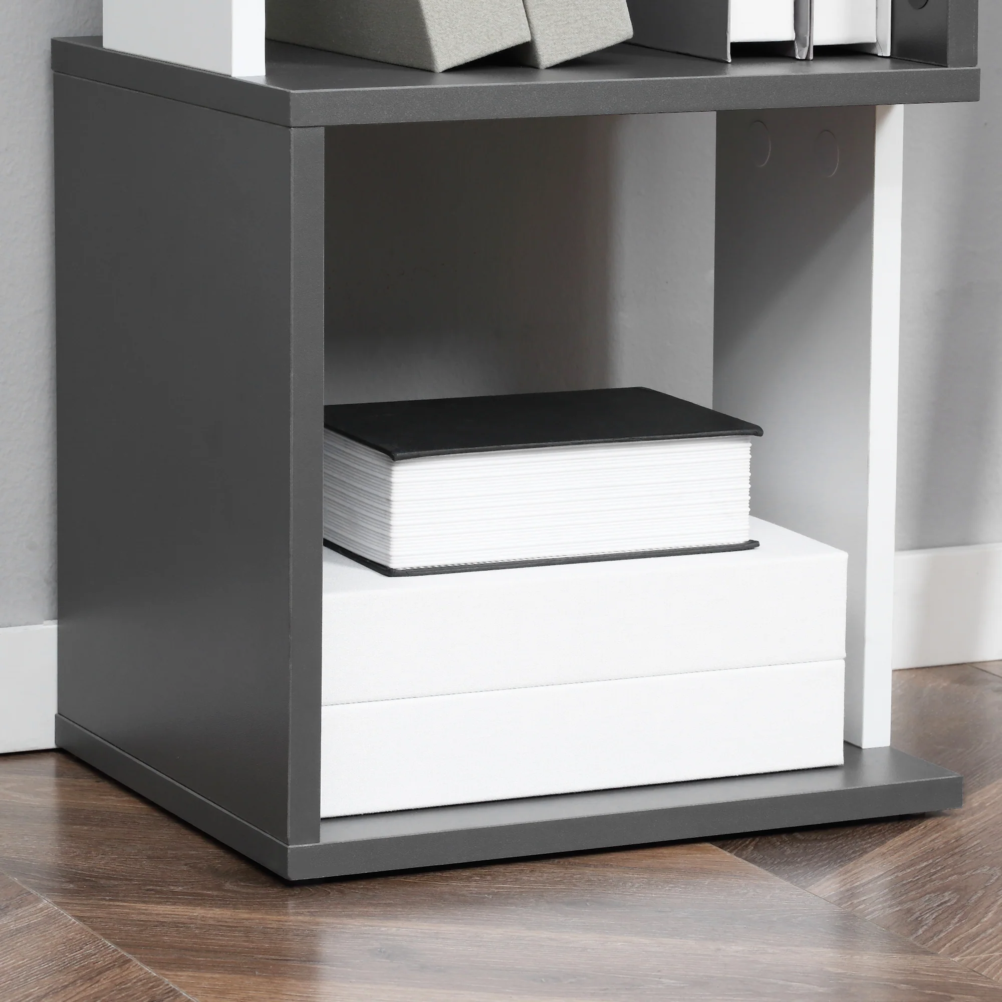 5-Tier Modern Bookshelf, Freestanding Bookcase Storage Shelving, White and Dark Grey - Image 11