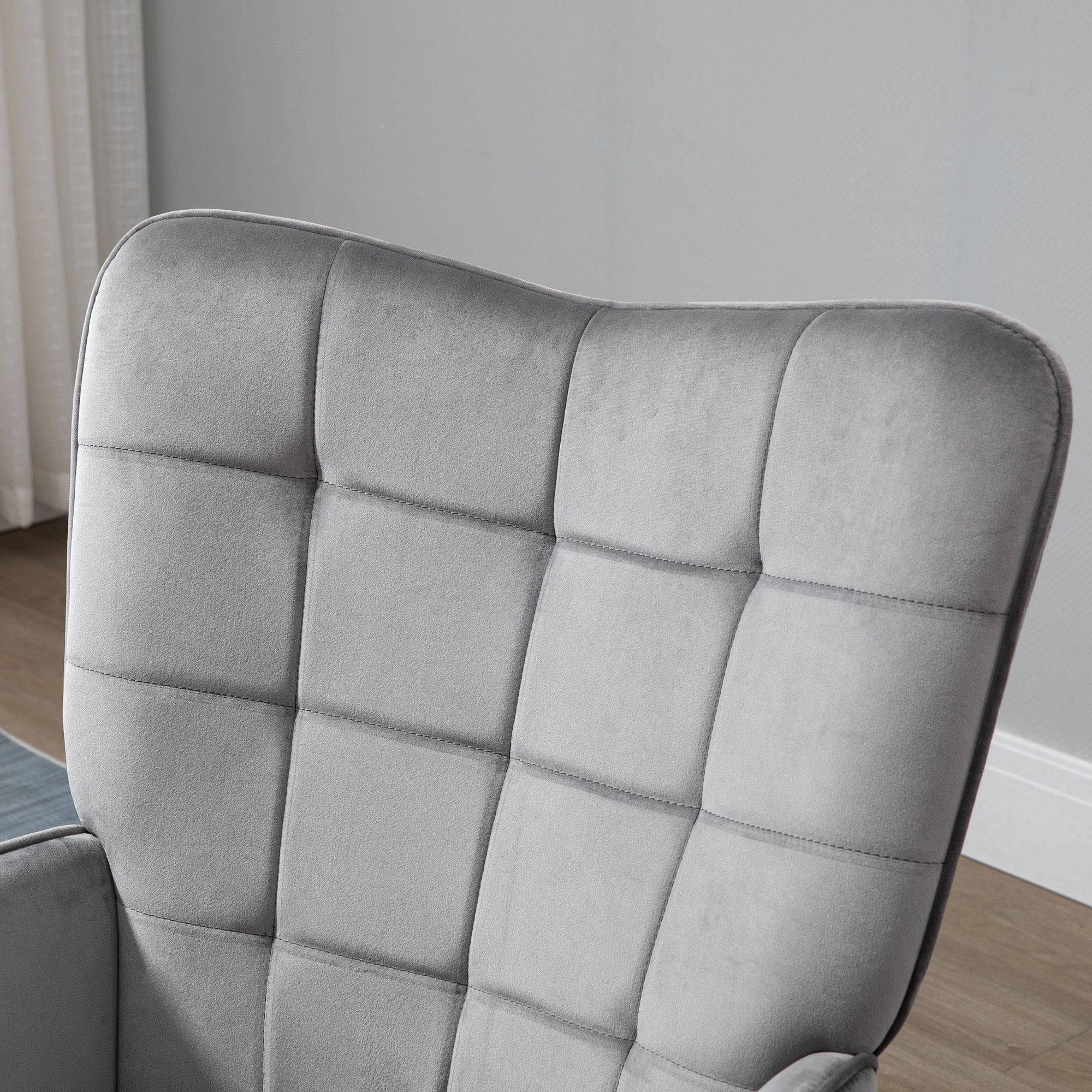 Modern Accent Chair, Velvet Wingback Armchair with Seat Padding, Wood Legs, Grey - Image 9