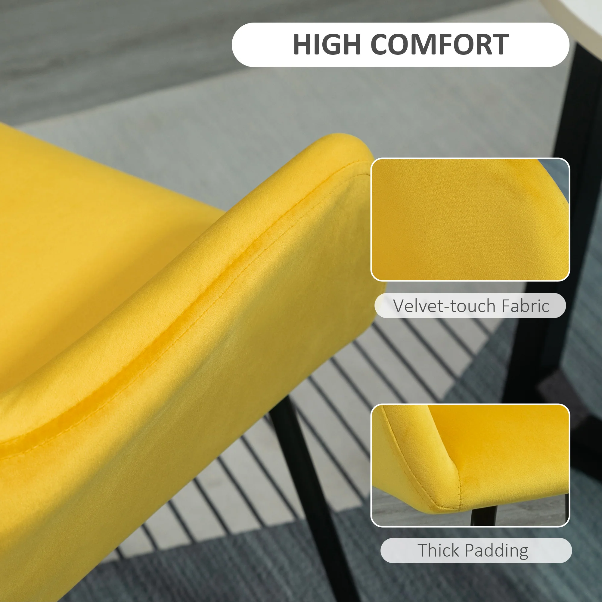 Modern Accent Chair, Velvet-Touch Fabric Upholstered Armchair with Metal Base, Yellow - Image 7