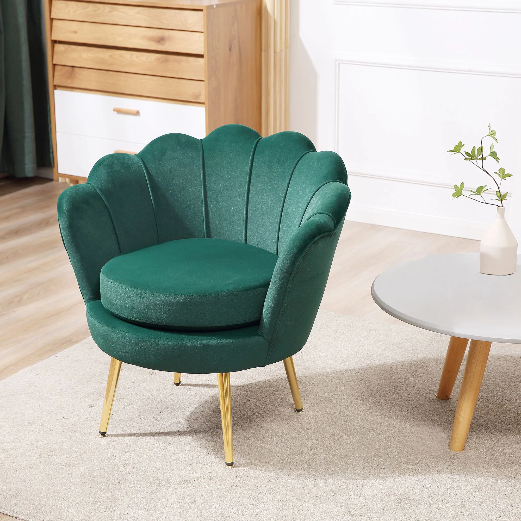 Modern Velvet Accent Chair with Gold Metal Legs & Soft Cushion, Dark Green - Image 3