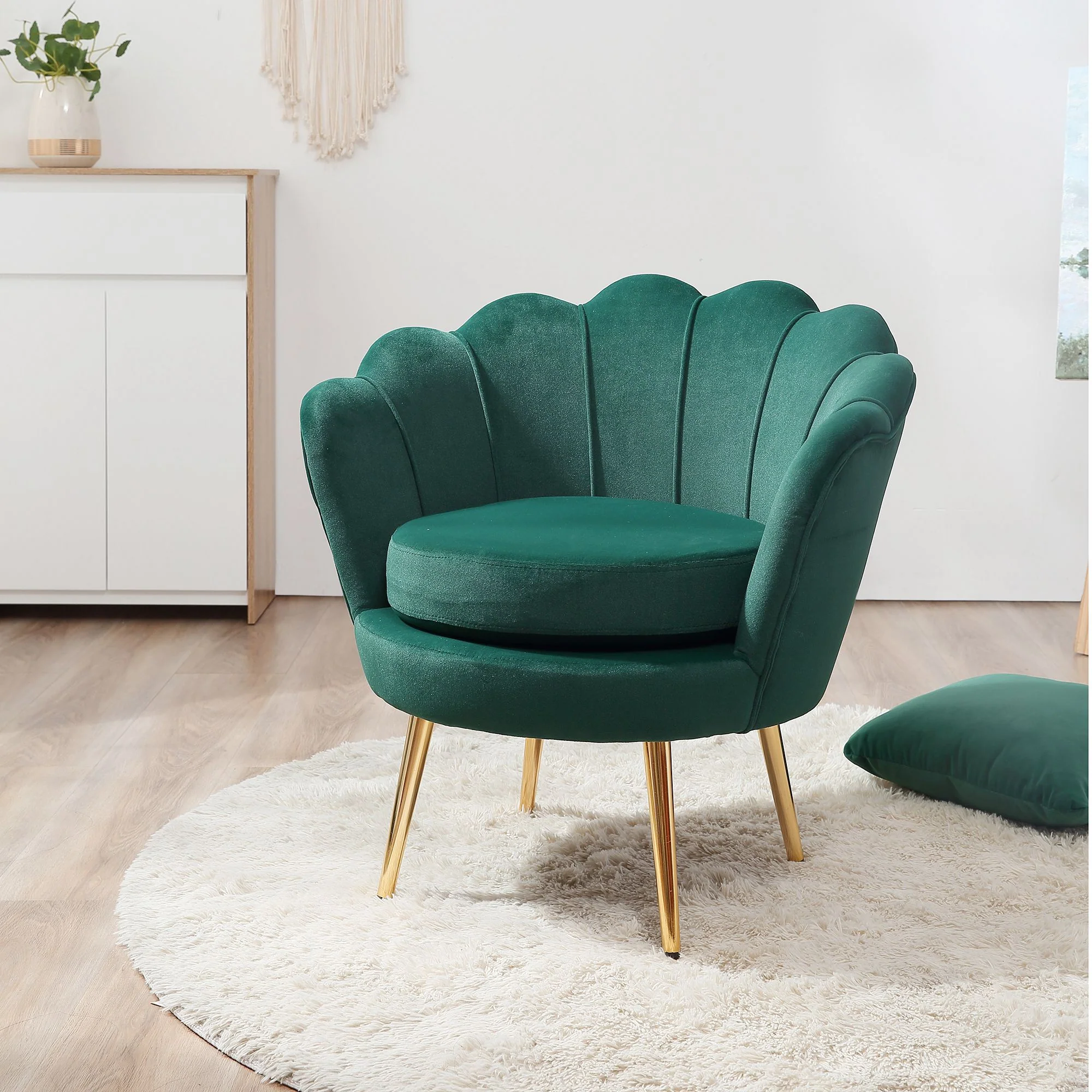 Modern Velvet Accent Chair with Gold Metal Legs & Soft Cushion, Dark Green - Image 4