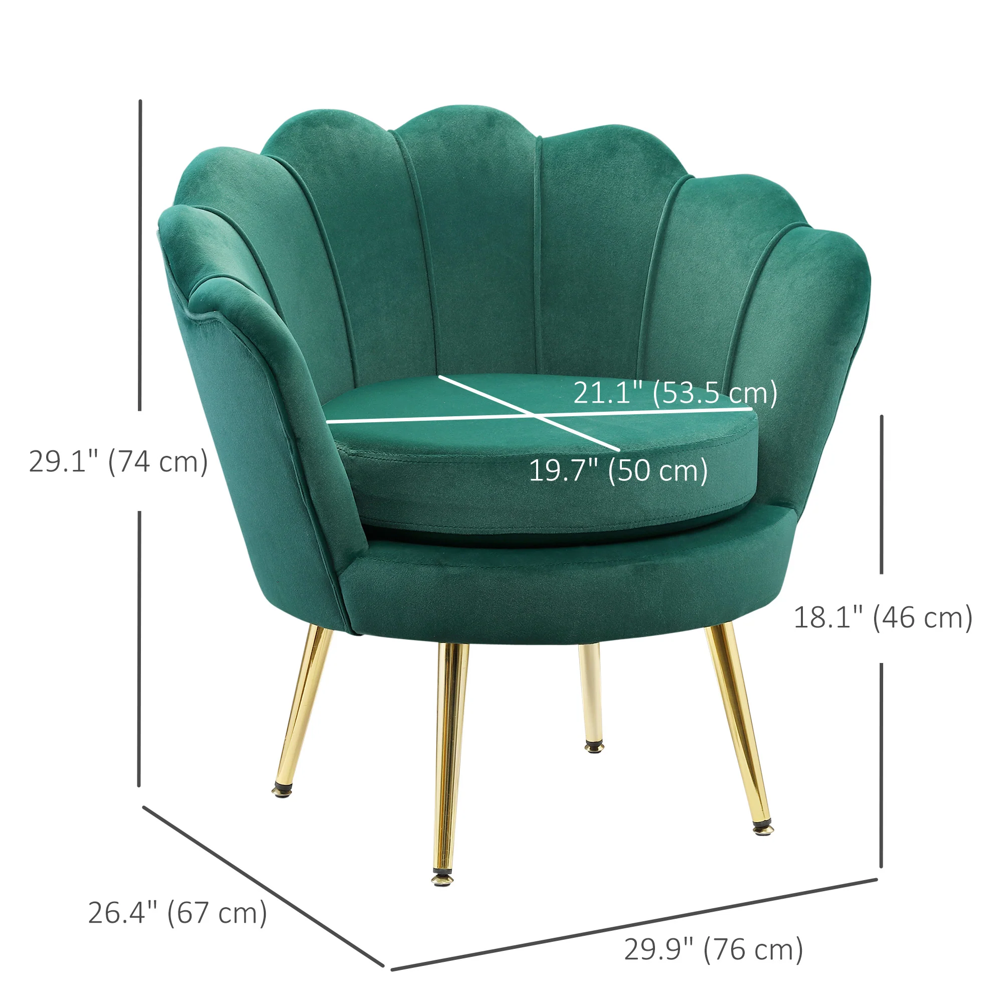 Modern Velvet Accent Chair with Gold Metal Legs & Soft Cushion, Dark Green - Image 5