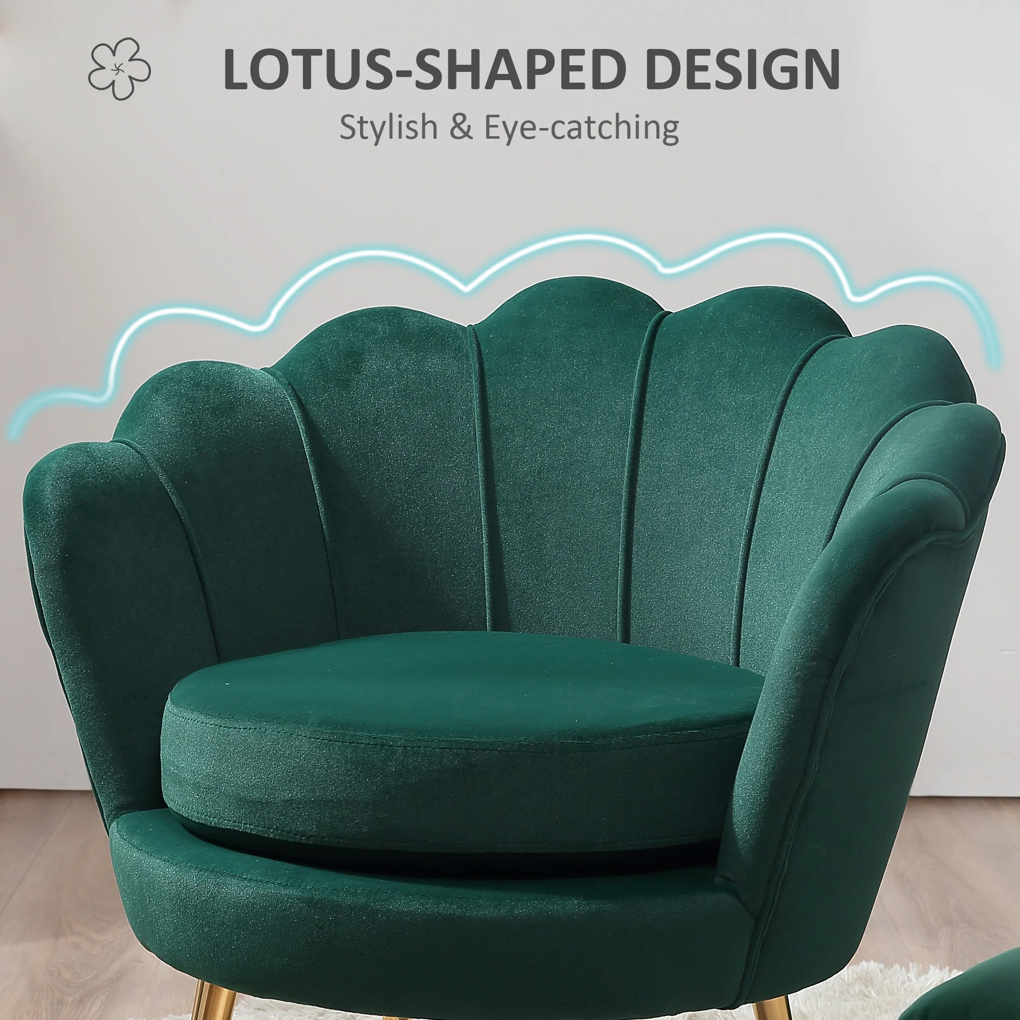 Modern Velvet Accent Chair with Gold Metal Legs & Soft Cushion, Dark Green - Image 6