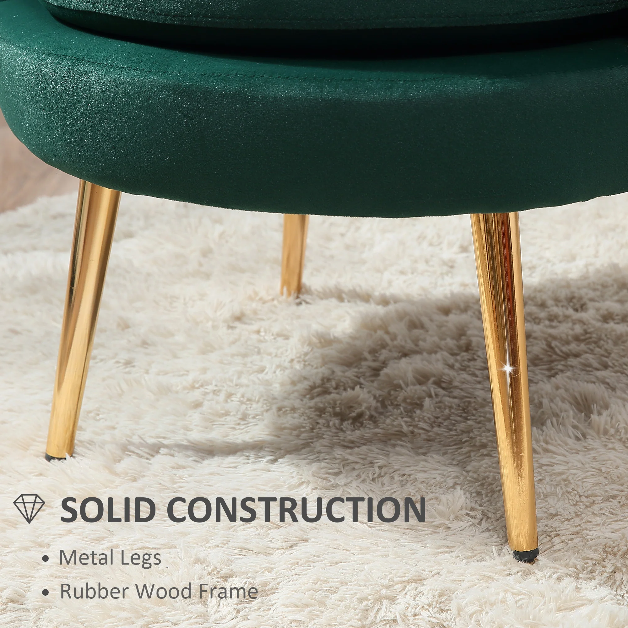 Modern Velvet Accent Chair with Gold Metal Legs & Soft Cushion, Dark Green - Image 8
