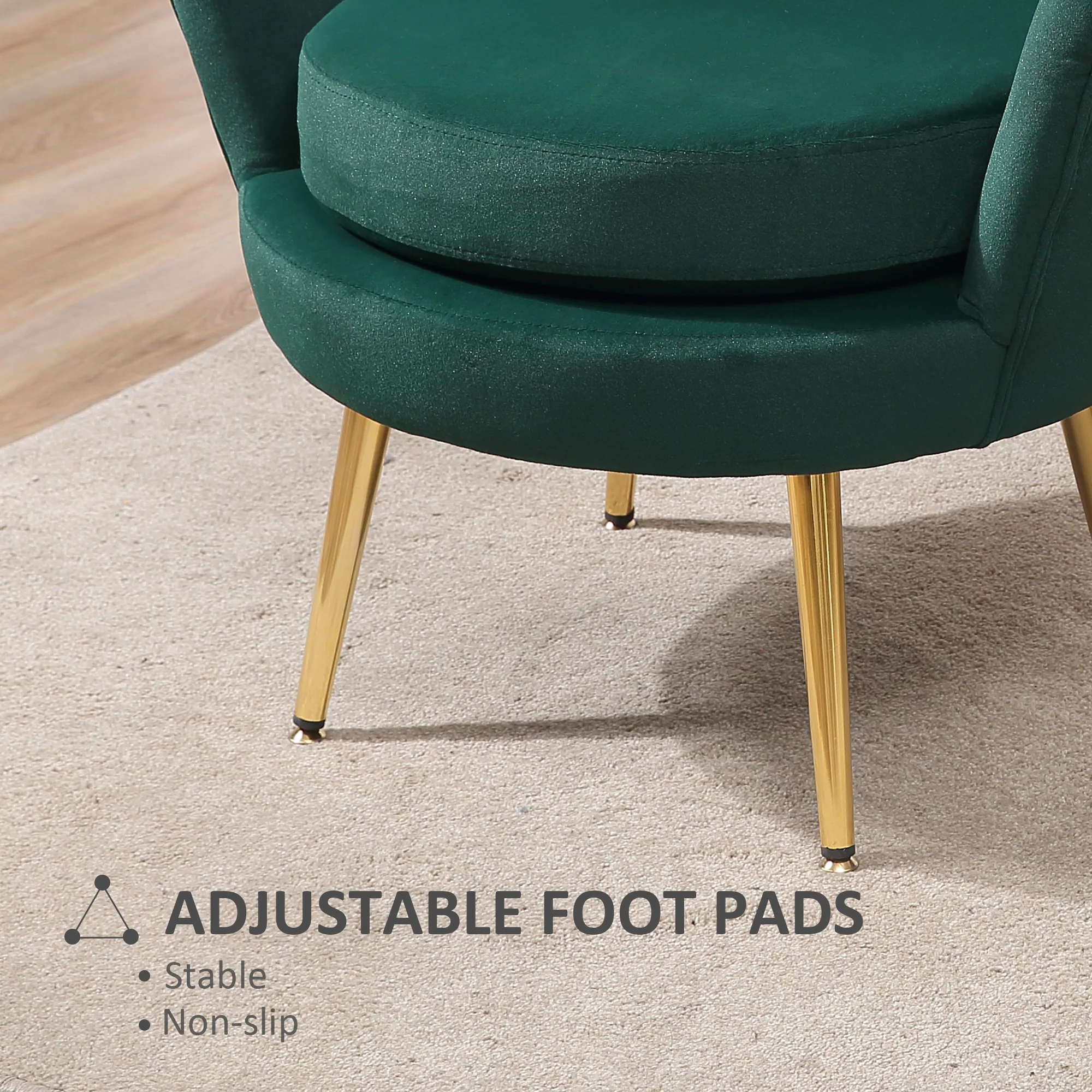Modern Velvet Accent Chair with Gold Metal Legs & Soft Cushion, Dark Green - Image 9