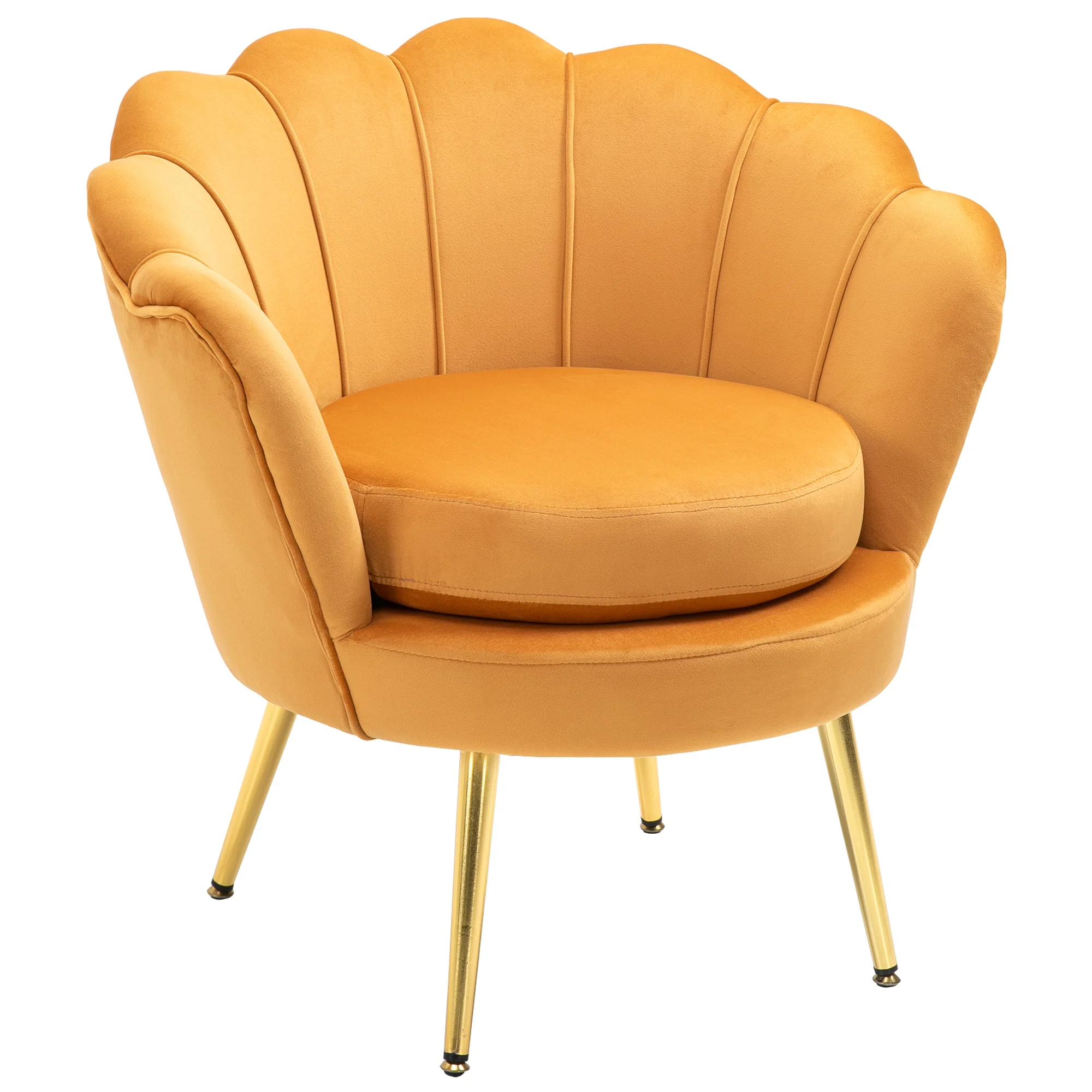 Modern Velvet Accent Chair with Gold Metal Legs & Soft Cushion, Yellow