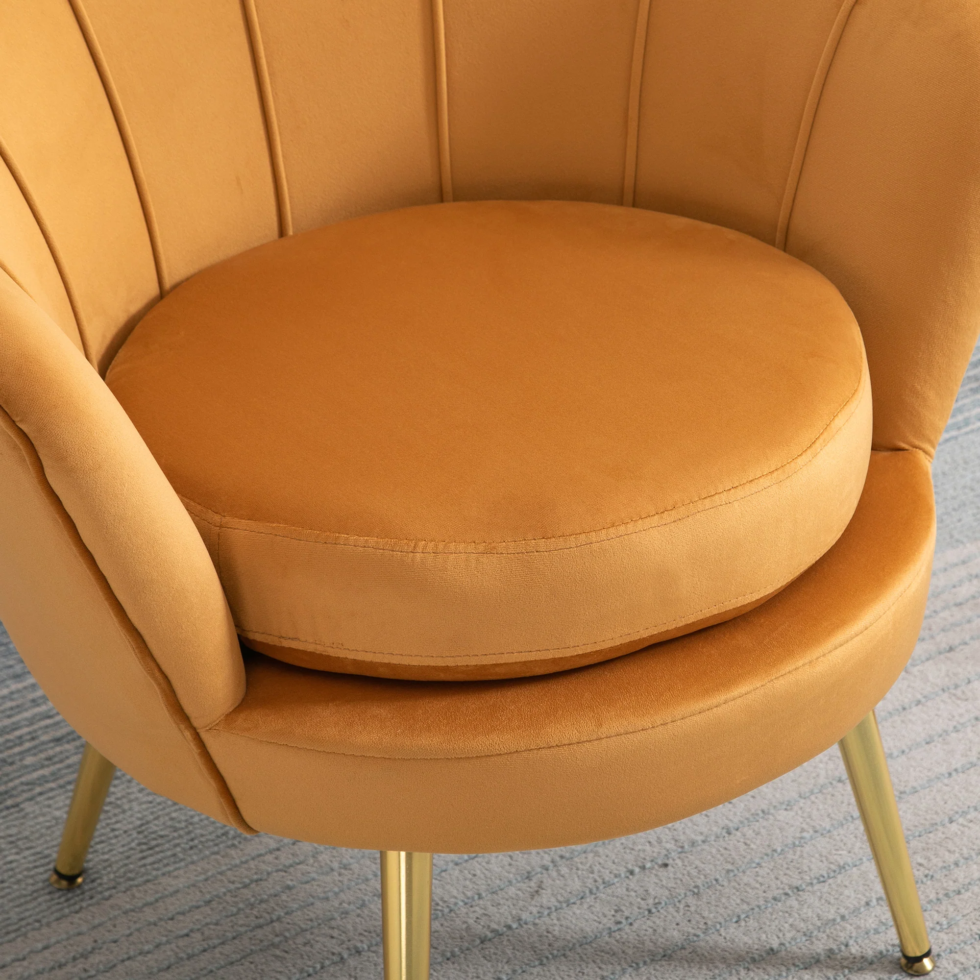 Modern Velvet Accent Chair with Gold Metal Legs & Soft Cushion, Yellow - Image 11