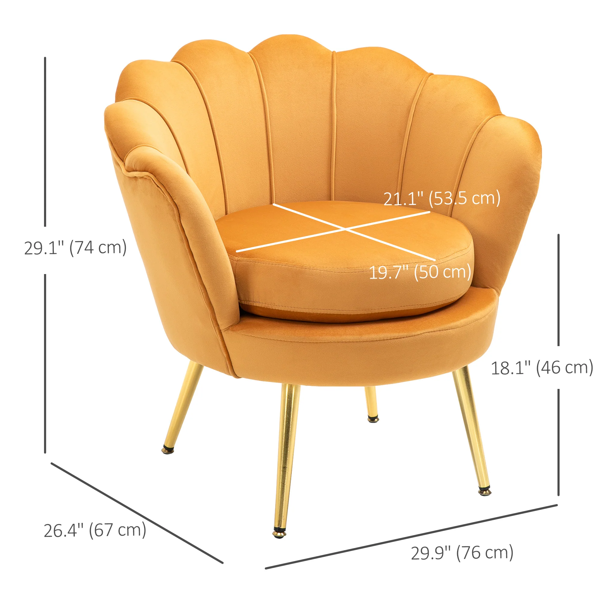 Modern Velvet Accent Chair with Gold Metal Legs & Soft Cushion, Yellow - Image 5