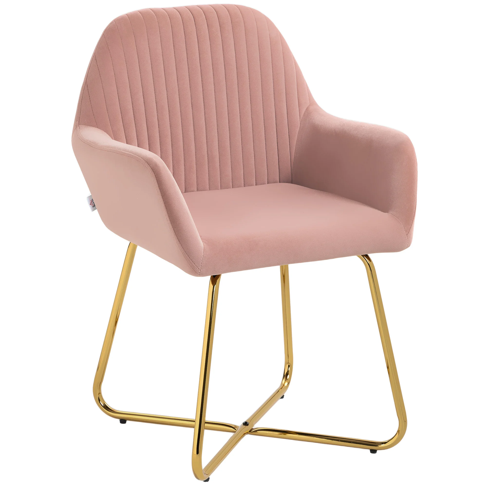 Modern Accent Chair, Velvet-Touch Fabric Upholstered Armchair with Metal Base, Pink
