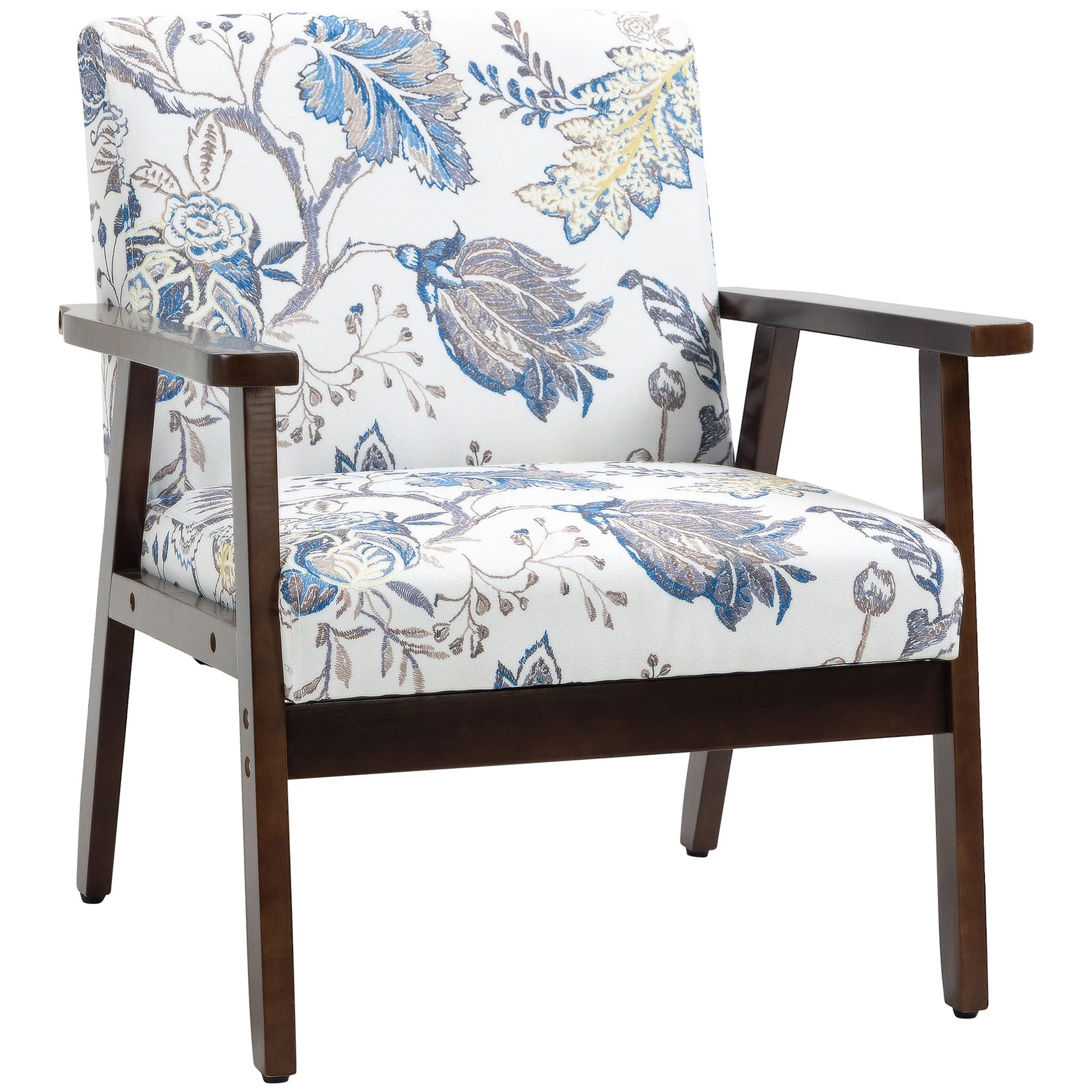 Morden Linen-Feel Accent Chair with Wood Legs & Arms Multicolored