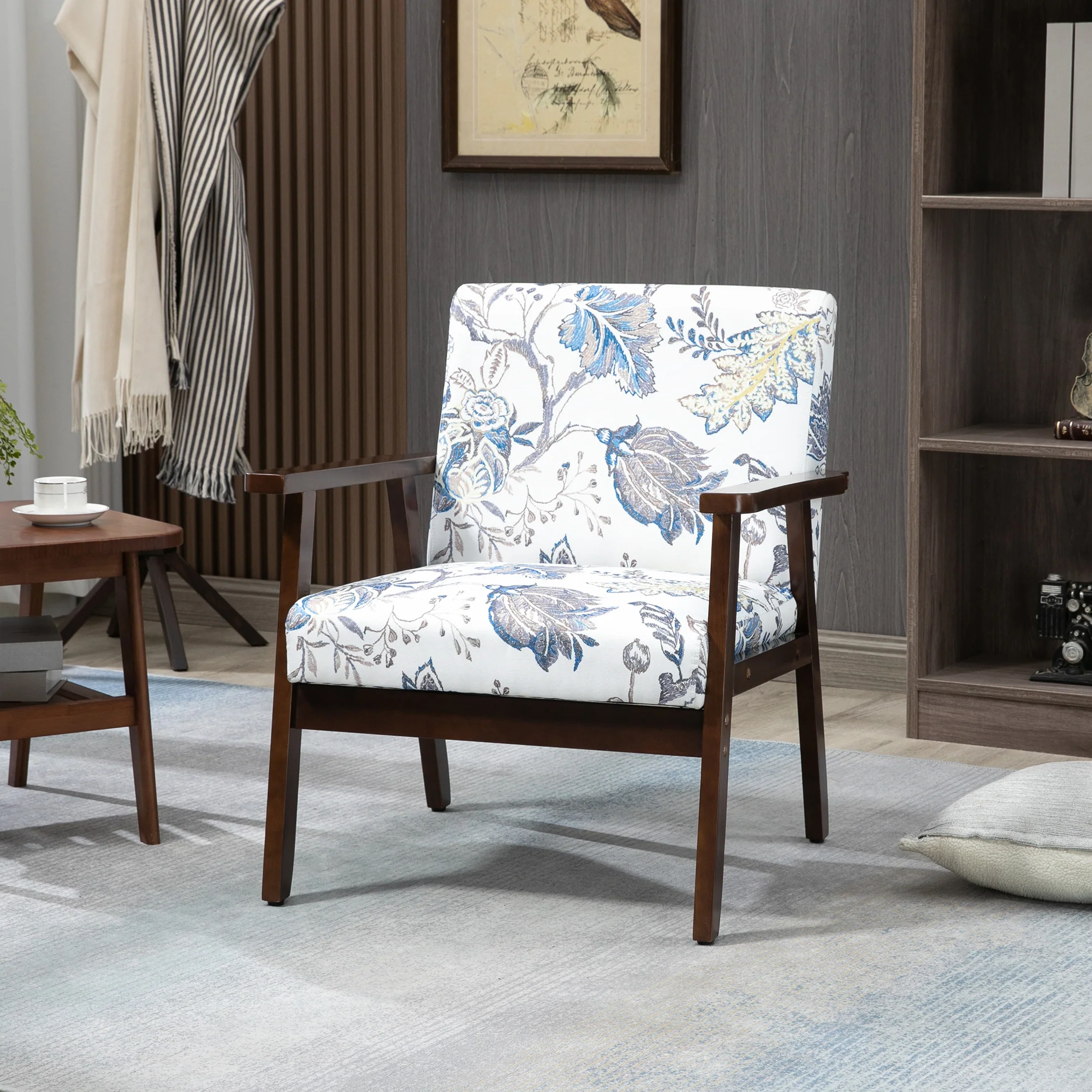 Morden Linen-Feel Accent Chair with Wood Legs & Arms Multicolored - Image 11