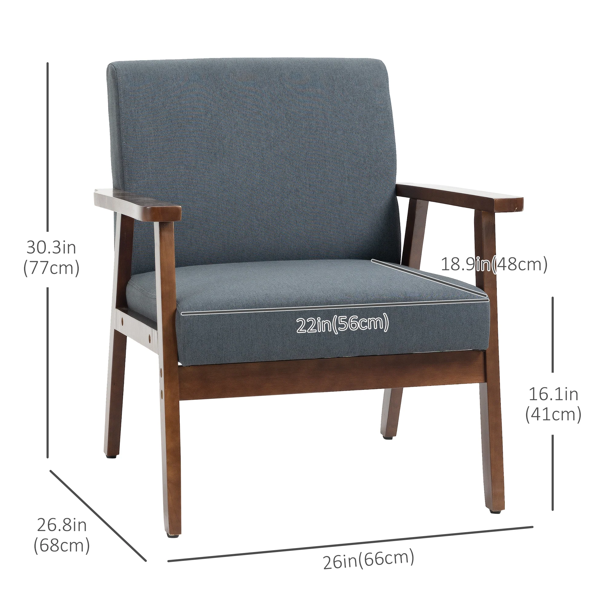 Morden Linen-Feel Accent Chair with Wood Legs & Arms Dark Gray - Image 5