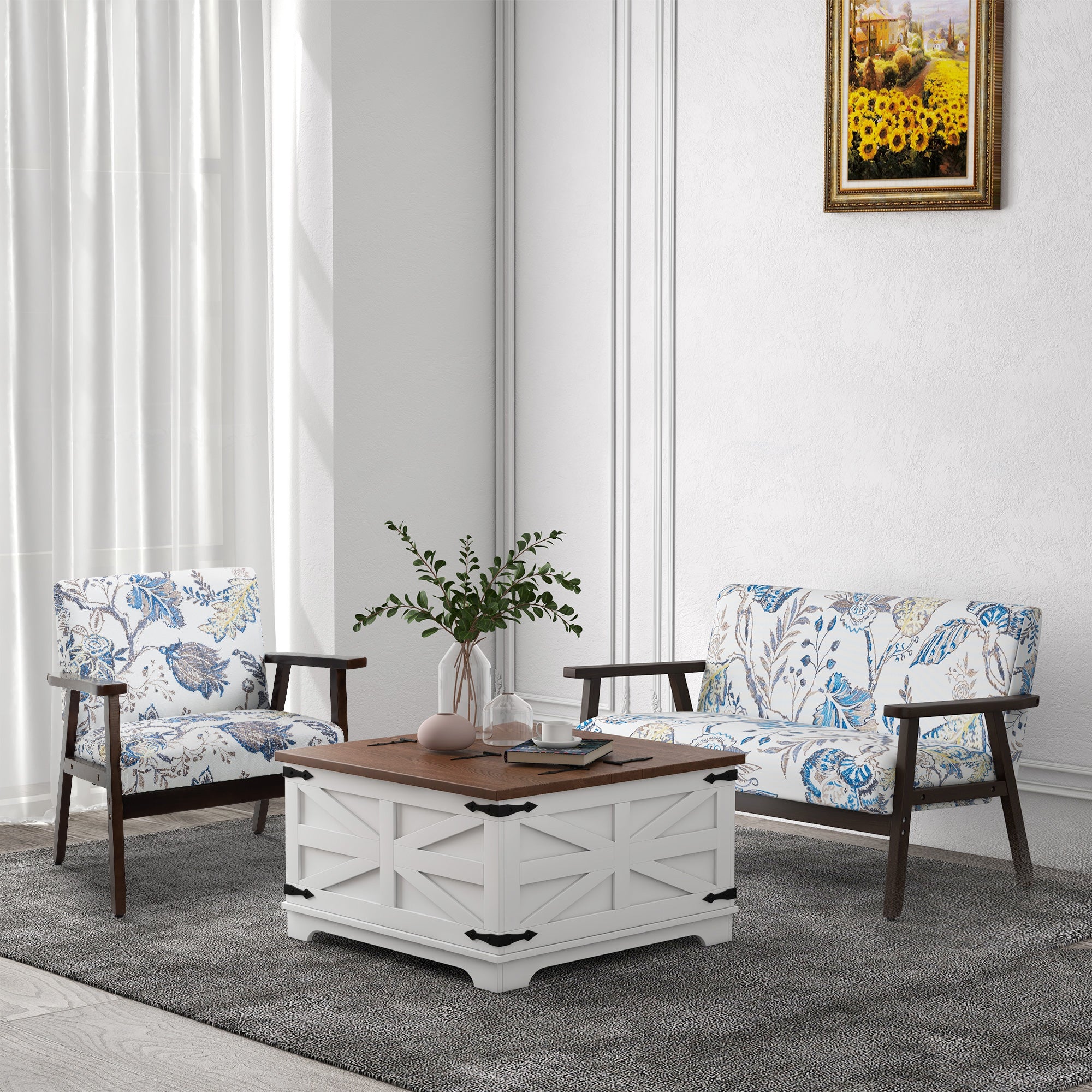 Morden Linen-Feel Accent Chair with Wood Legs & Arms Multicolored - Image 3