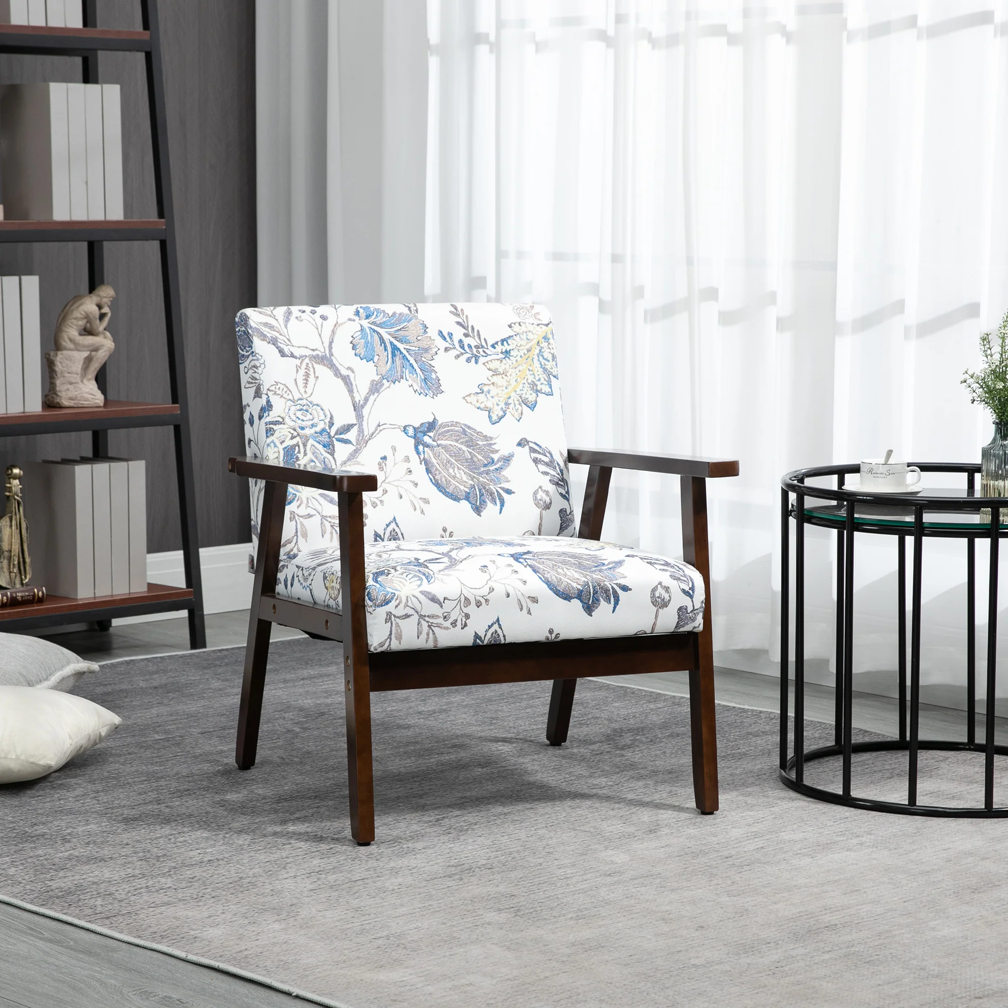 Morden Linen-Feel Accent Chair with Wood Legs & Arms Multicolored - Image 4