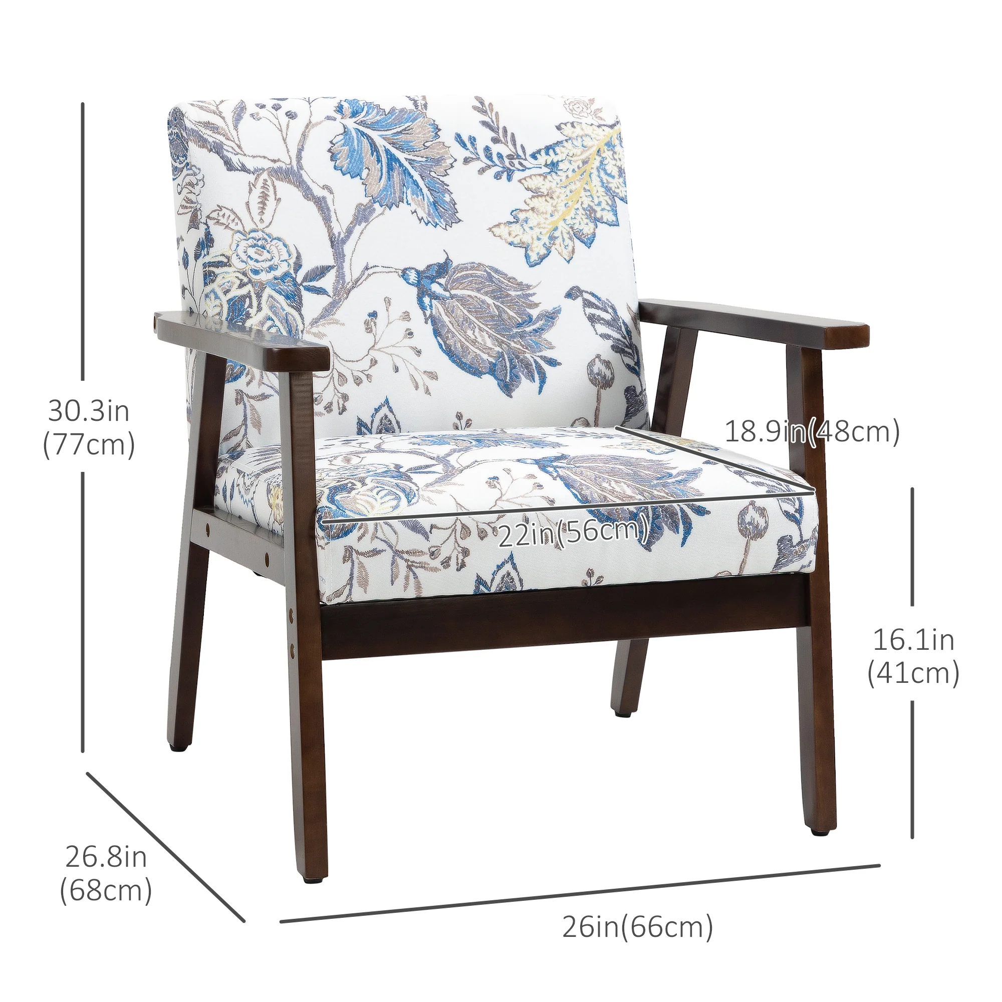 Morden Linen-Feel Accent Chair with Wood Legs & Arms Multicolored - Image 5