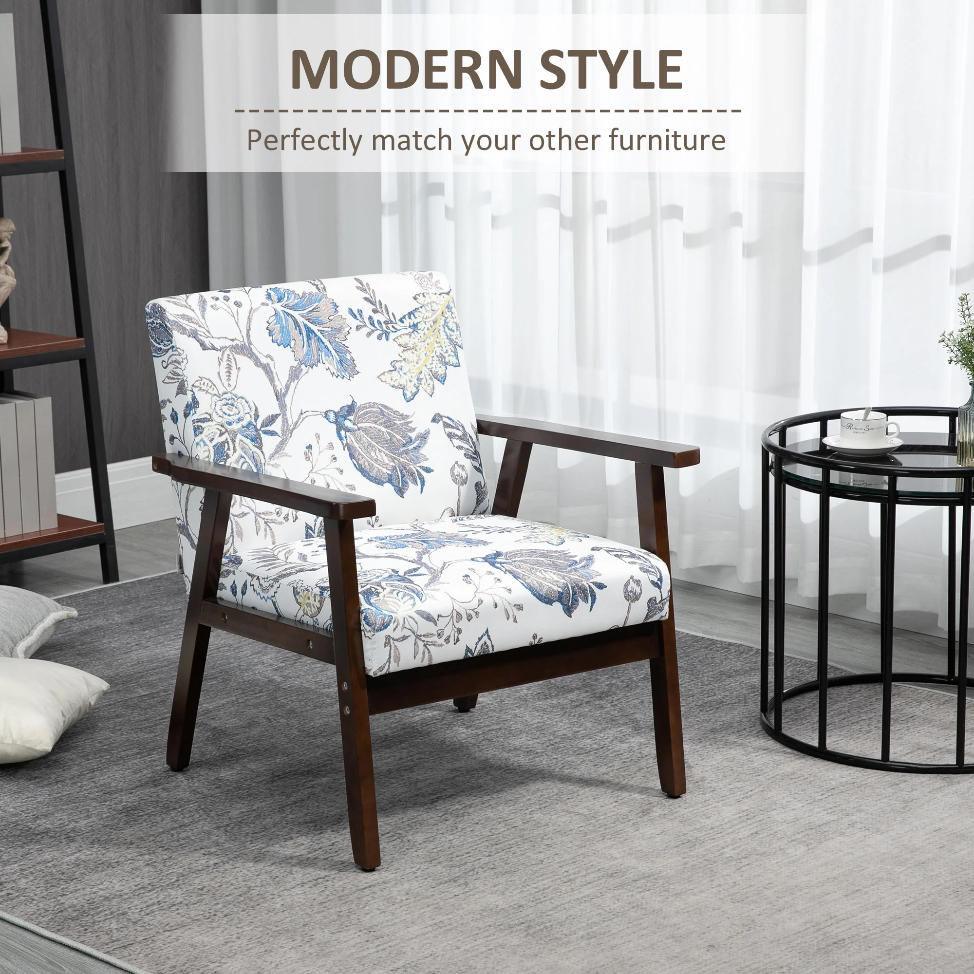 Morden Linen-Feel Accent Chair with Wood Legs & Arms Multicolored - Image 6