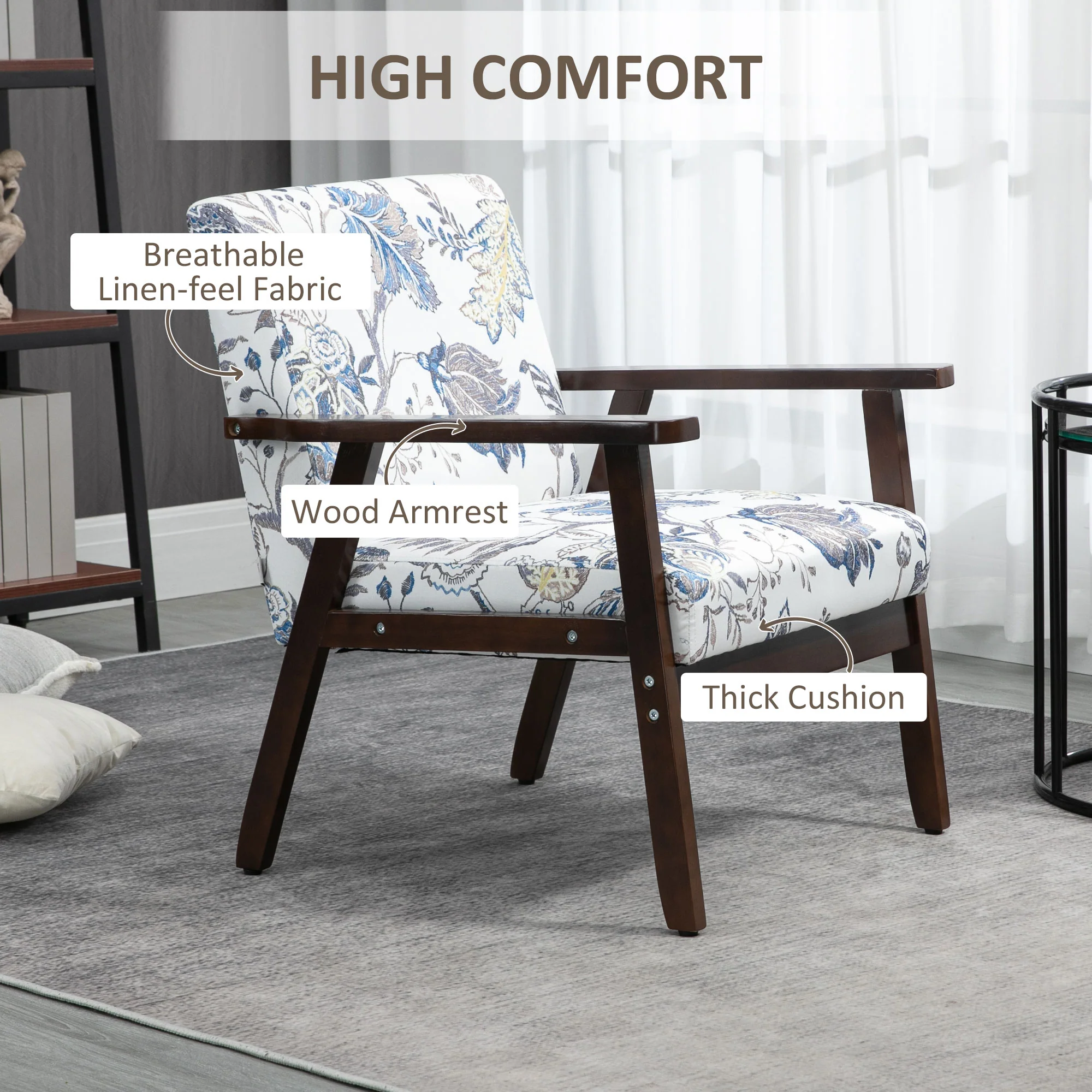 Morden Linen-Feel Accent Chair with Wood Legs & Arms Multicolored - Image 7
