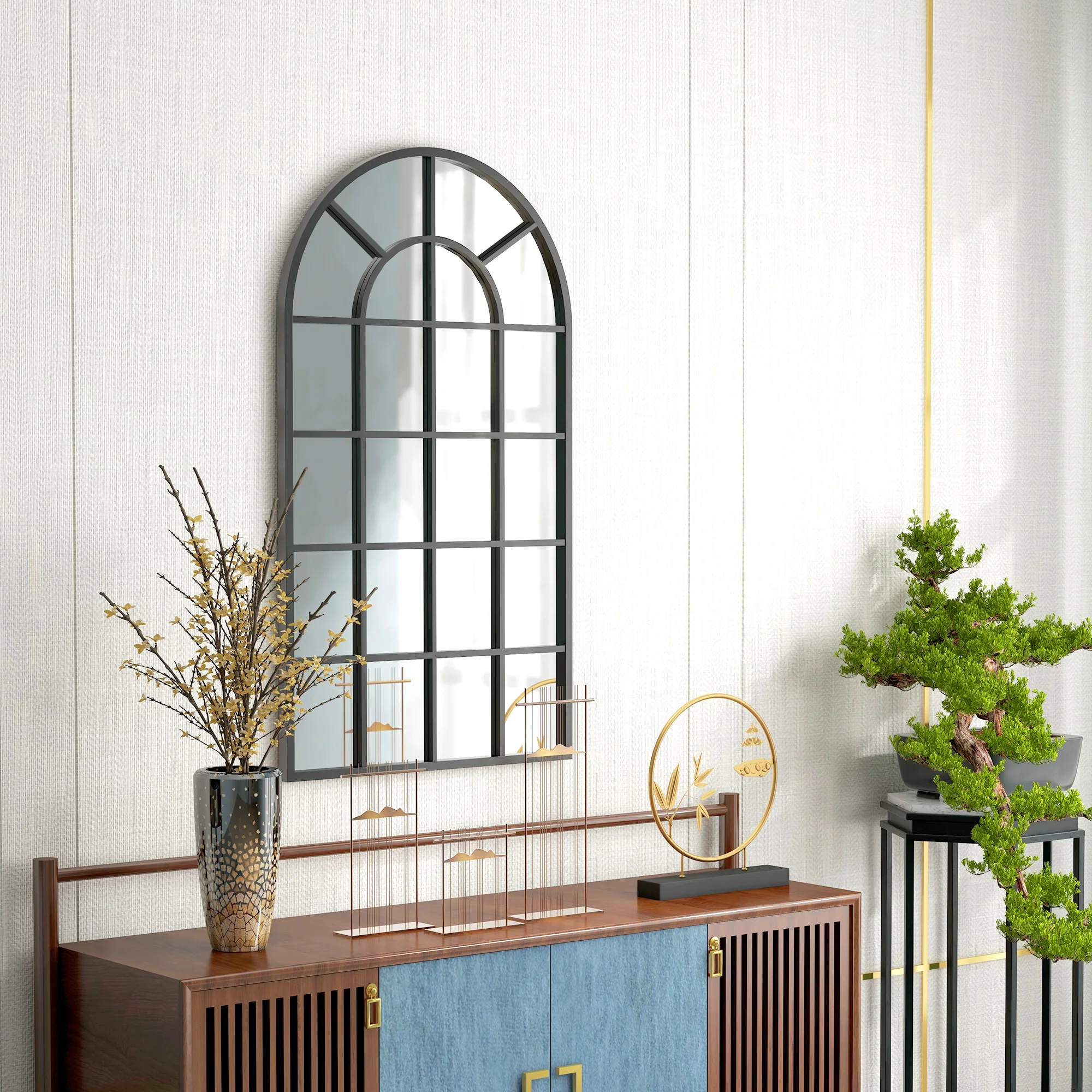 110 x 62 cm Modern Arched Wall Mirror, Window Mirror for Living Room, Hallway, Black - Image 10