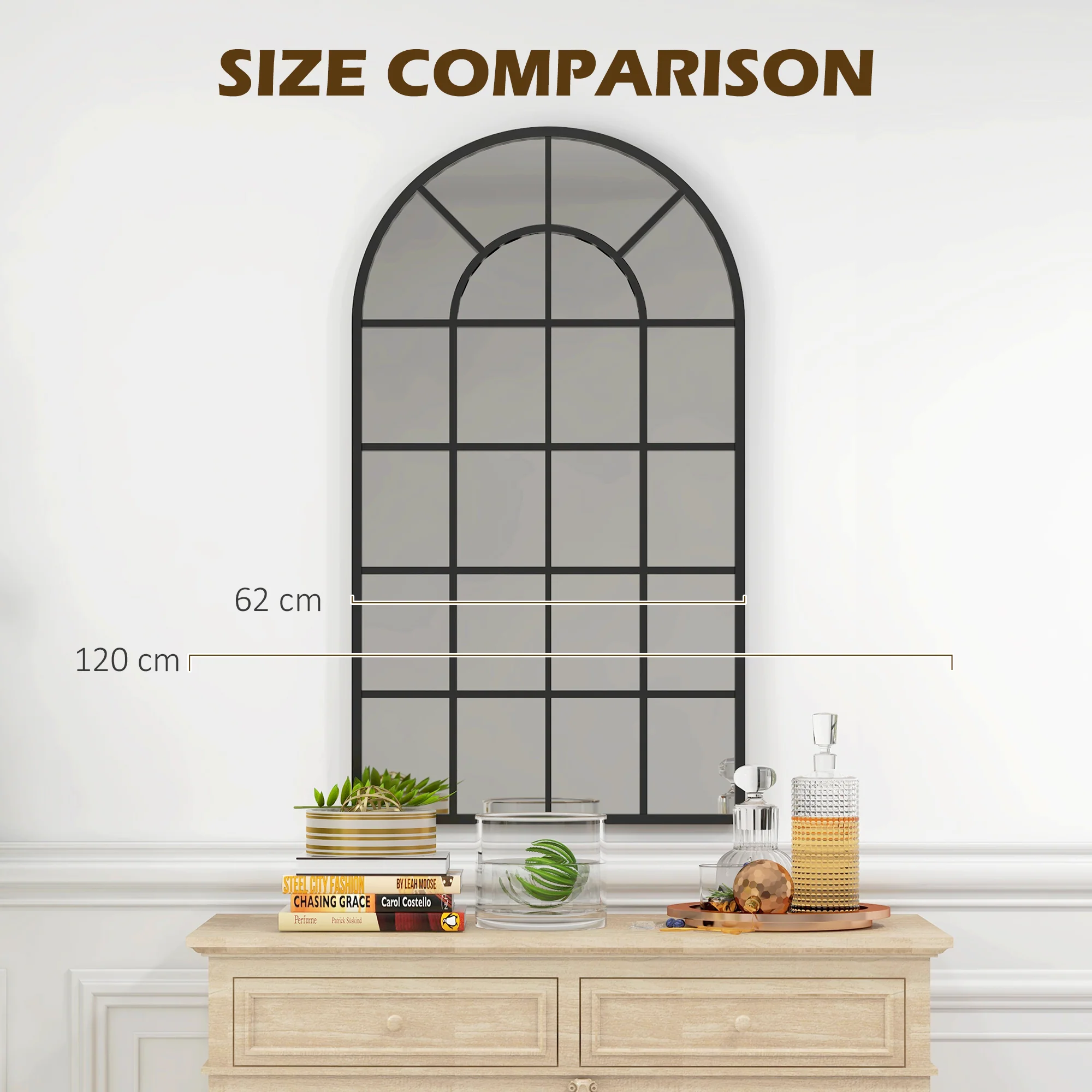 110 x 62 cm Modern Arched Wall Mirror, Window Mirror for Living Room, Hallway, Black - Image 9