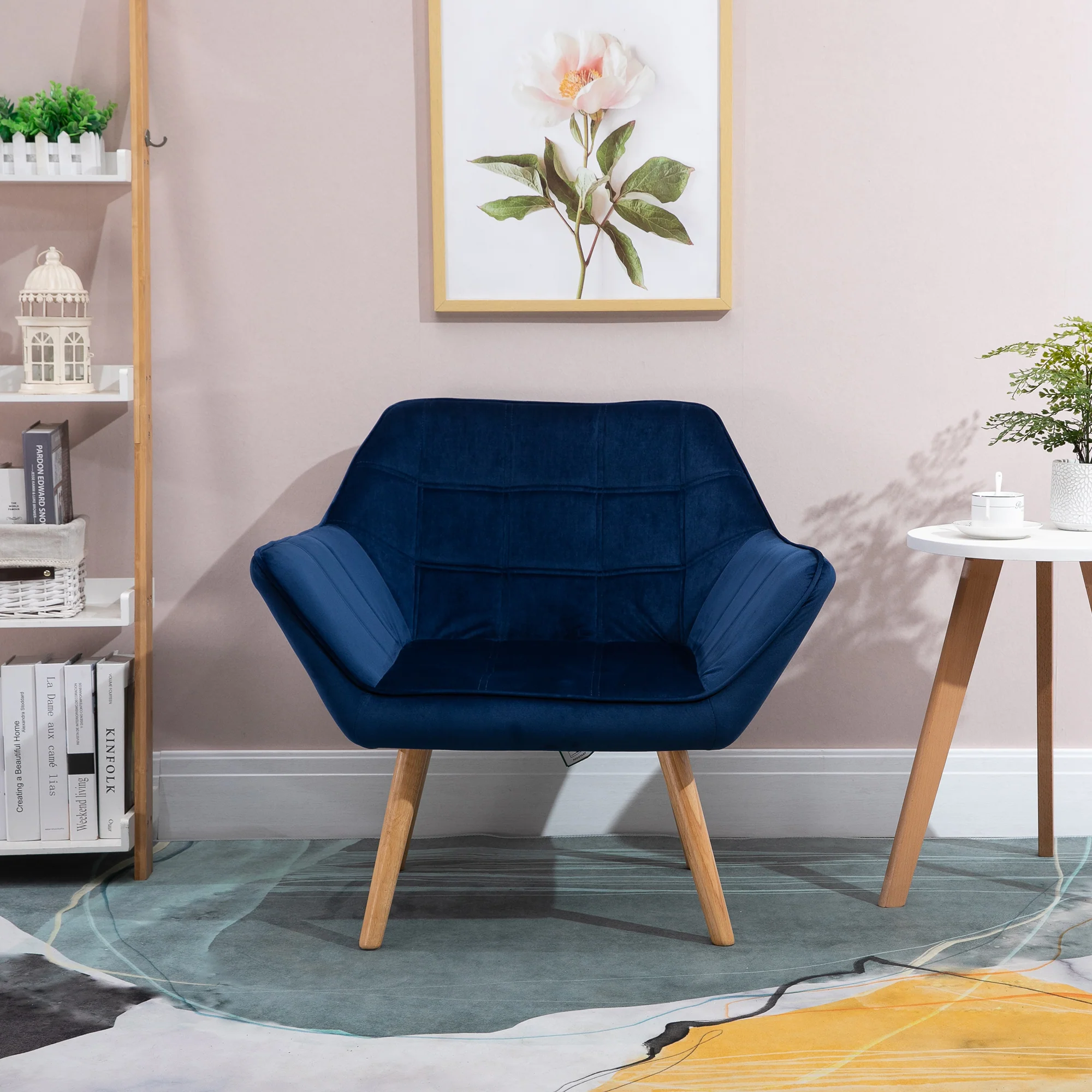 Modern Accent Chair with Wide Arms & Slanted Back for Living Room, Bedroom, Blue - Image 11