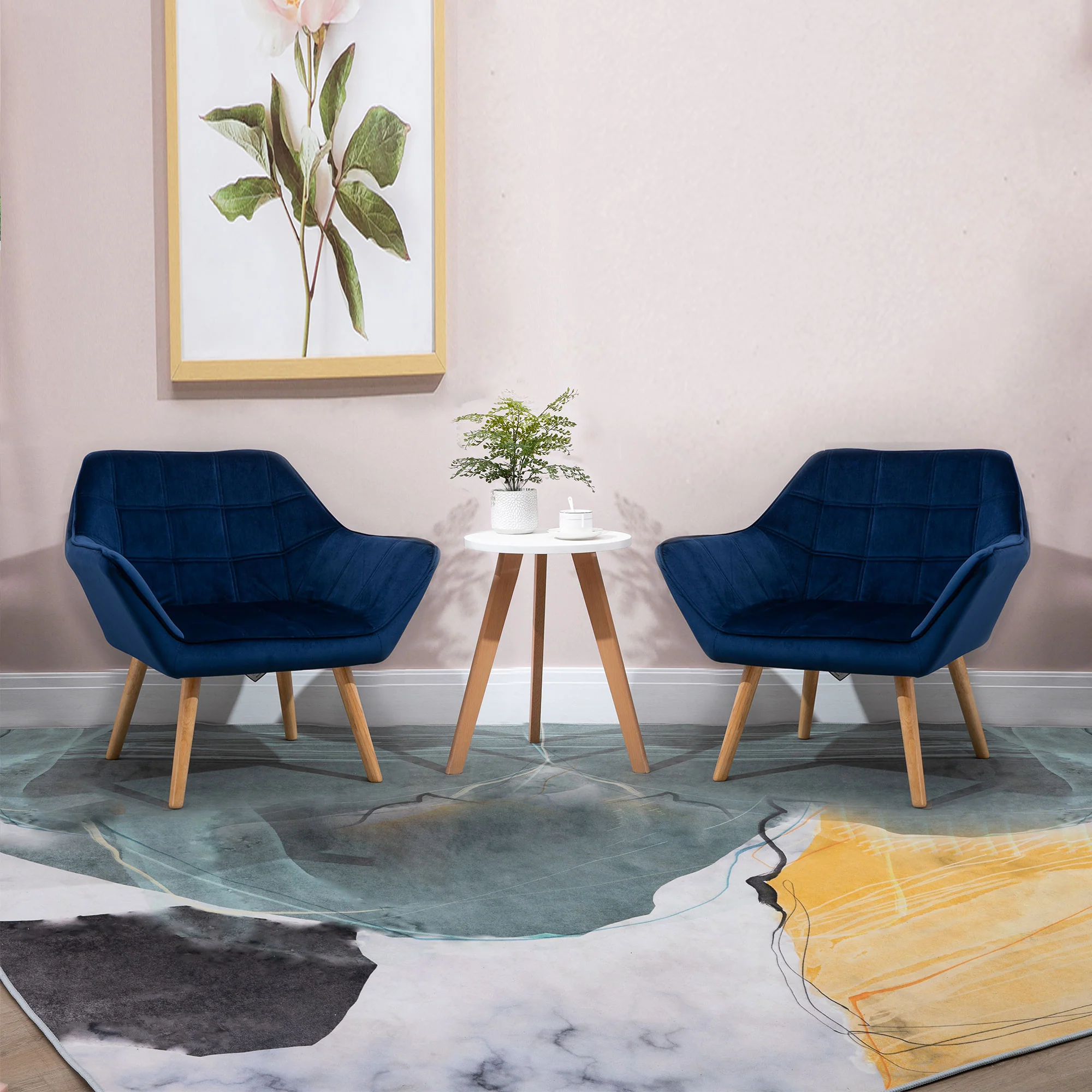Modern Accent Chair with Wide Arms & Slanted Back for Living Room, Bedroom, Blue - Image 3