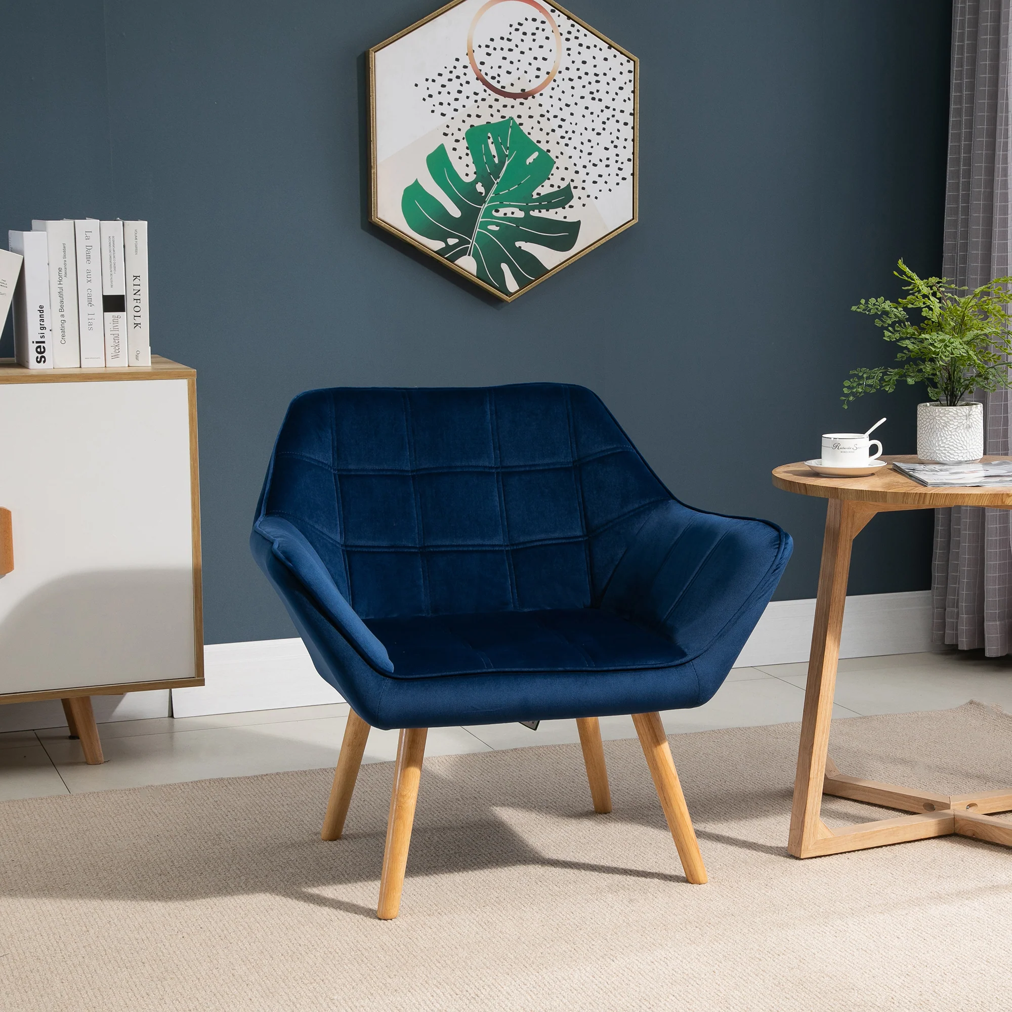 Modern Accent Chair with Wide Arms & Slanted Back for Living Room, Bedroom, Blue - Image 4