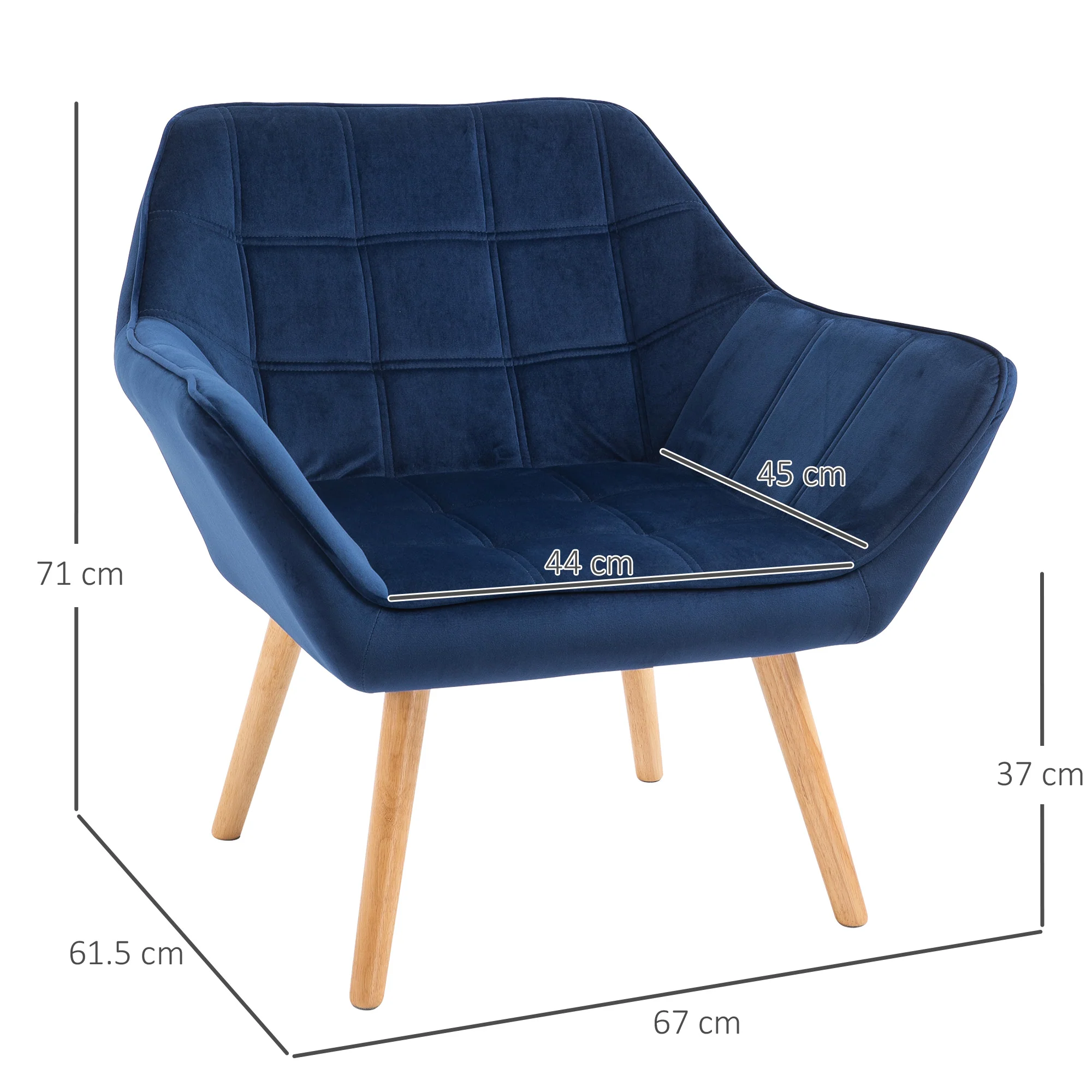 Modern Accent Chair with Wide Arms & Slanted Back for Living Room, Bedroom, Blue - Image 5