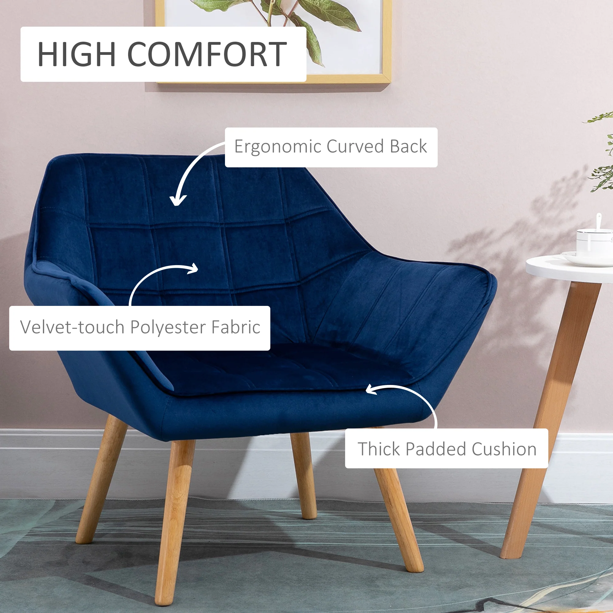 Modern Accent Chair with Wide Arms & Slanted Back for Living Room, Bedroom, Blue - Image 6