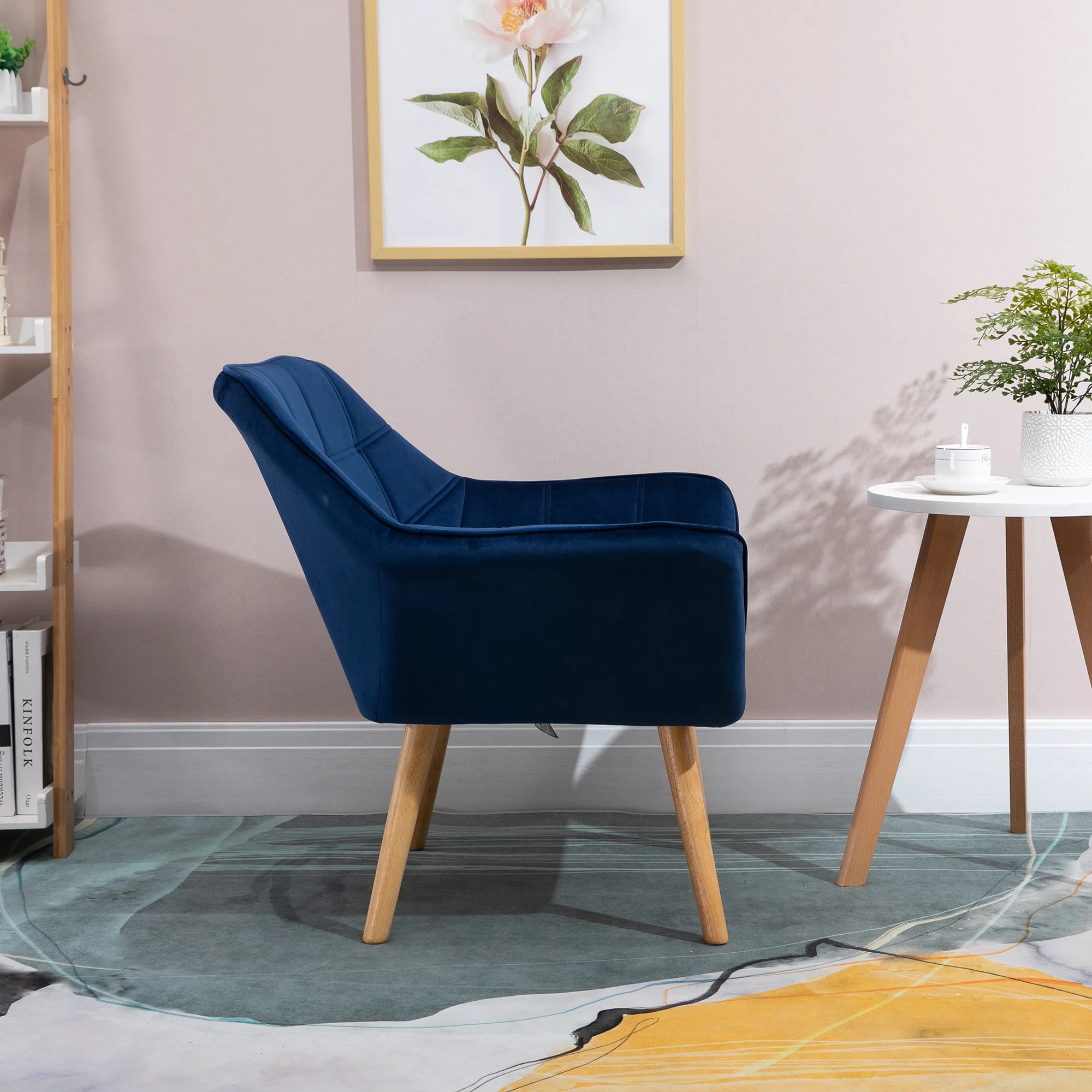 Modern Accent Chair with Wide Arms & Slanted Back for Living Room, Bedroom, Blue - Image 9