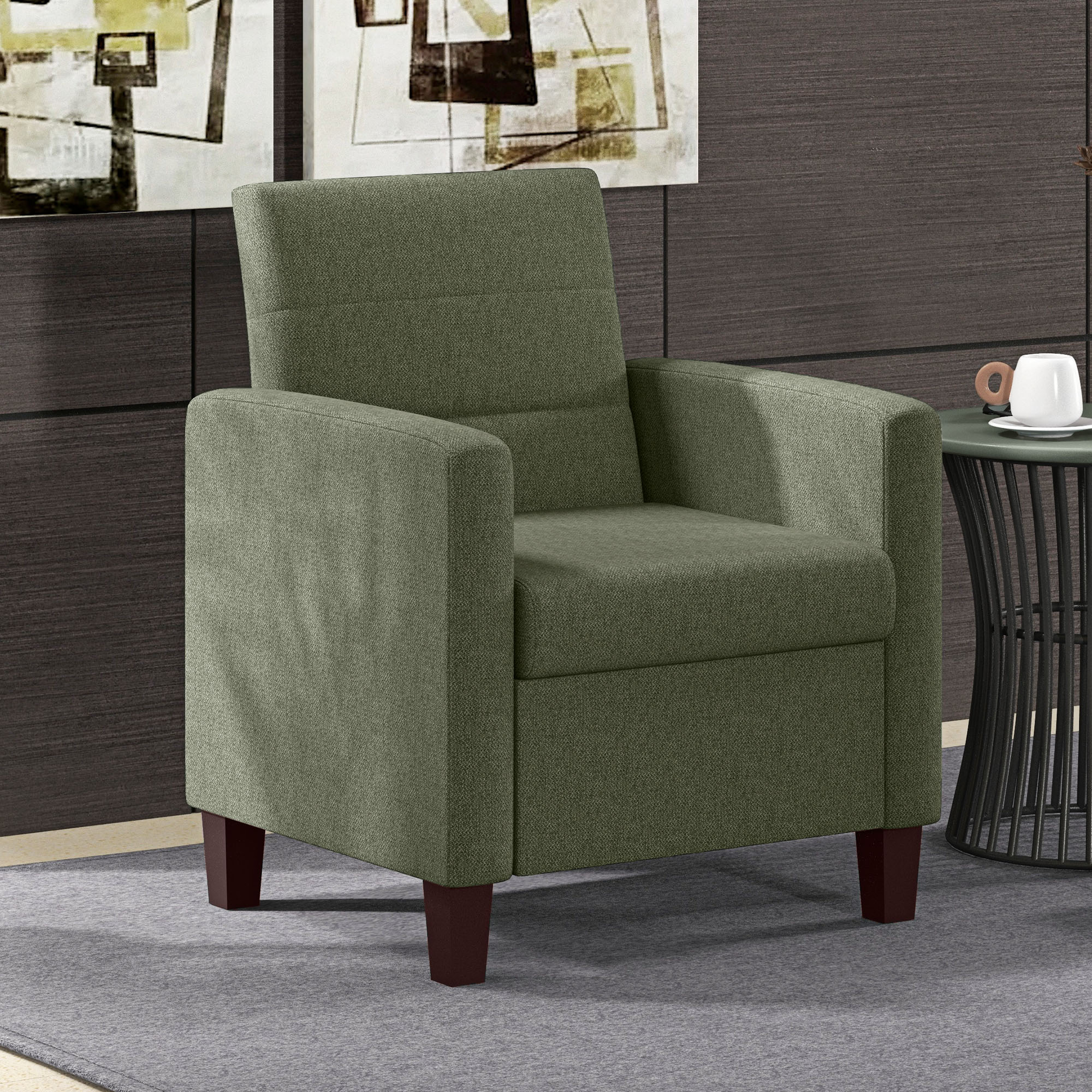 Modern Fabric Accent Chair with Seat Cushion & Non-Slip Pads, Dark Green - Image 3