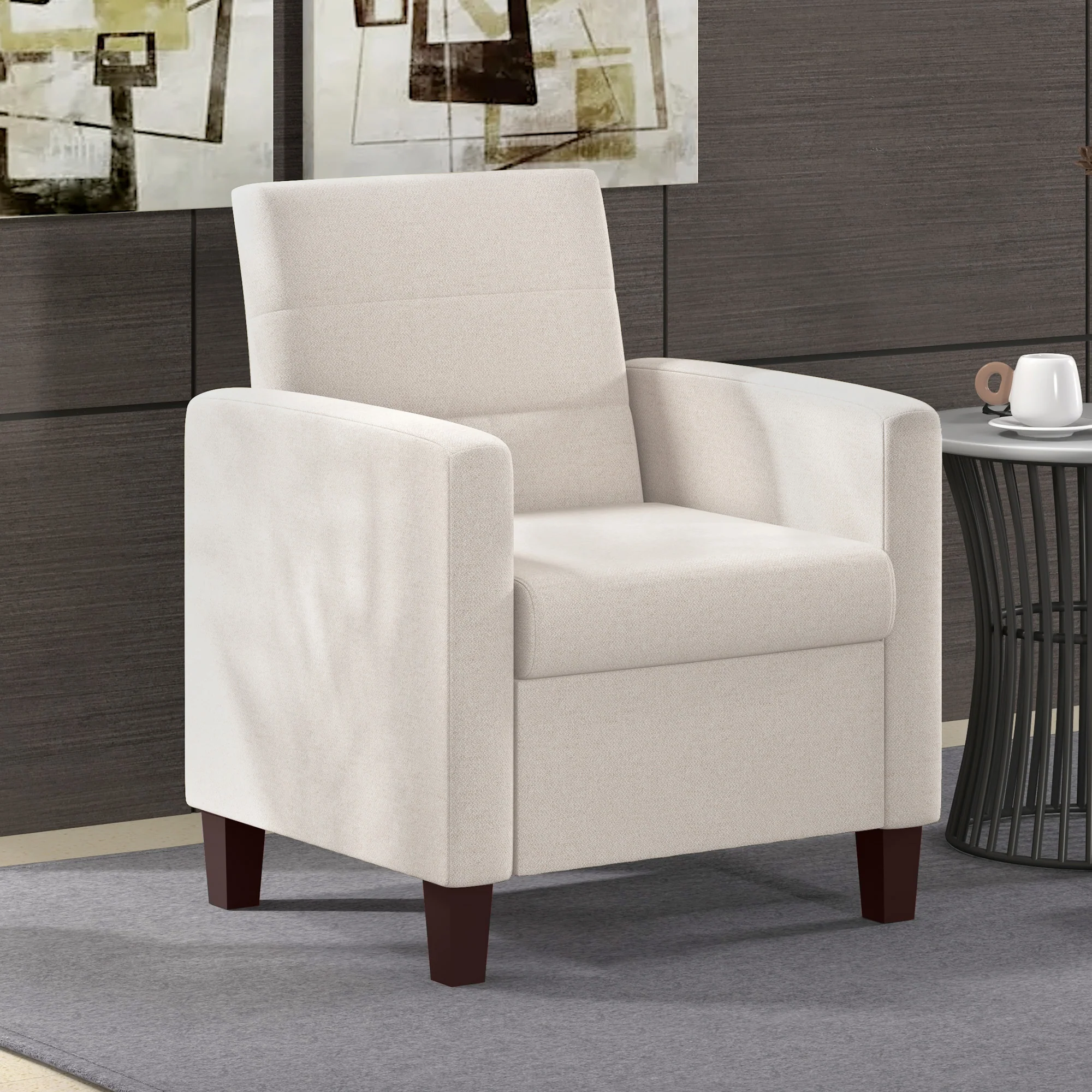 Modern Fabric Accent Chair with Seat Cushion & Non-Slip Pads, Cream White - Image 3