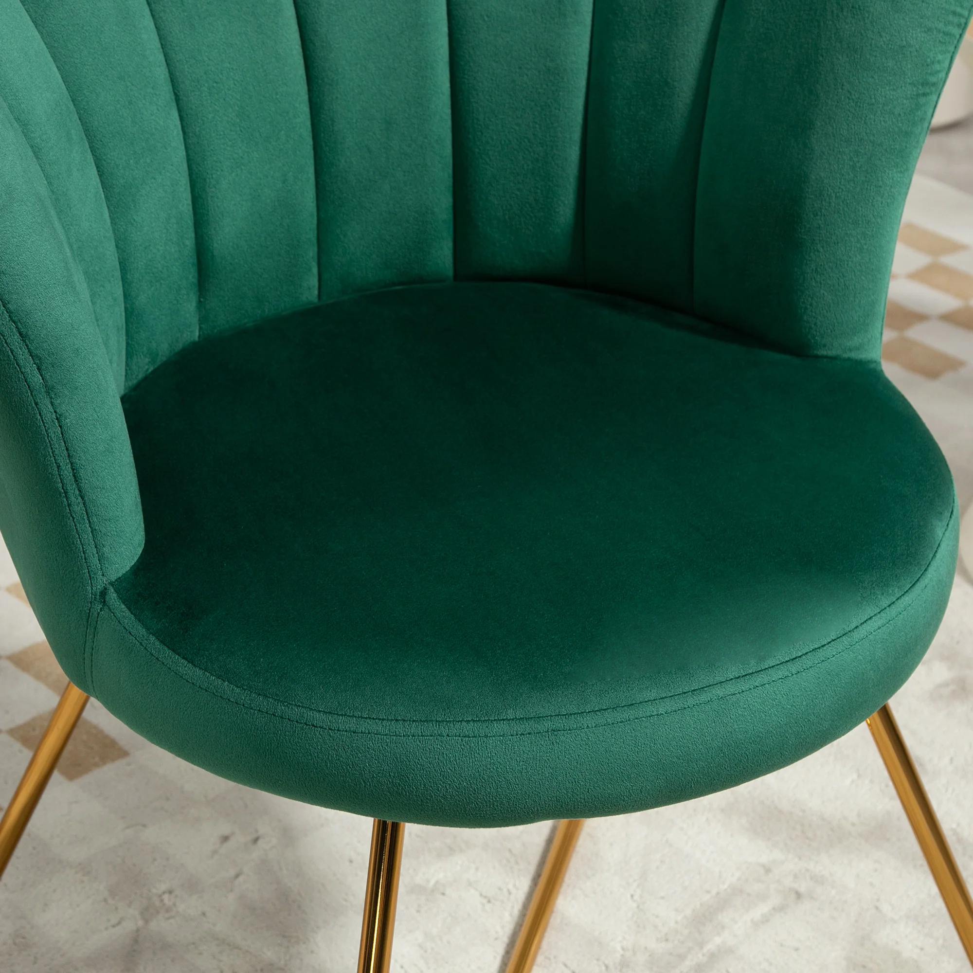 Velvet Tufted Occasional Chair with Lotus Backrest & Steel Legs for Bedroom, Green - Image 11