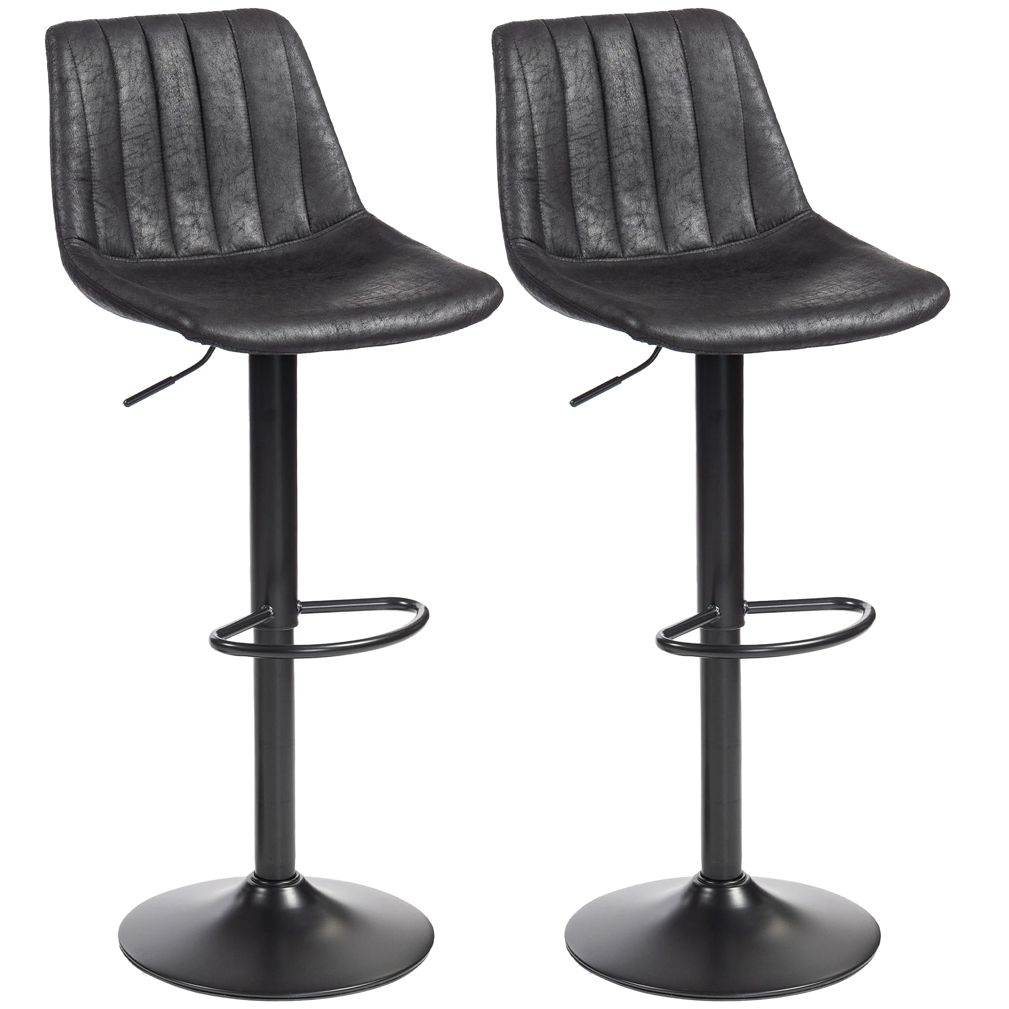 Modern Bar Stools Set of 2, Height Adjustable Swivel Bar Chairs with Backrest for Breakfast Counter, Kitchen Island, Black - Image 2