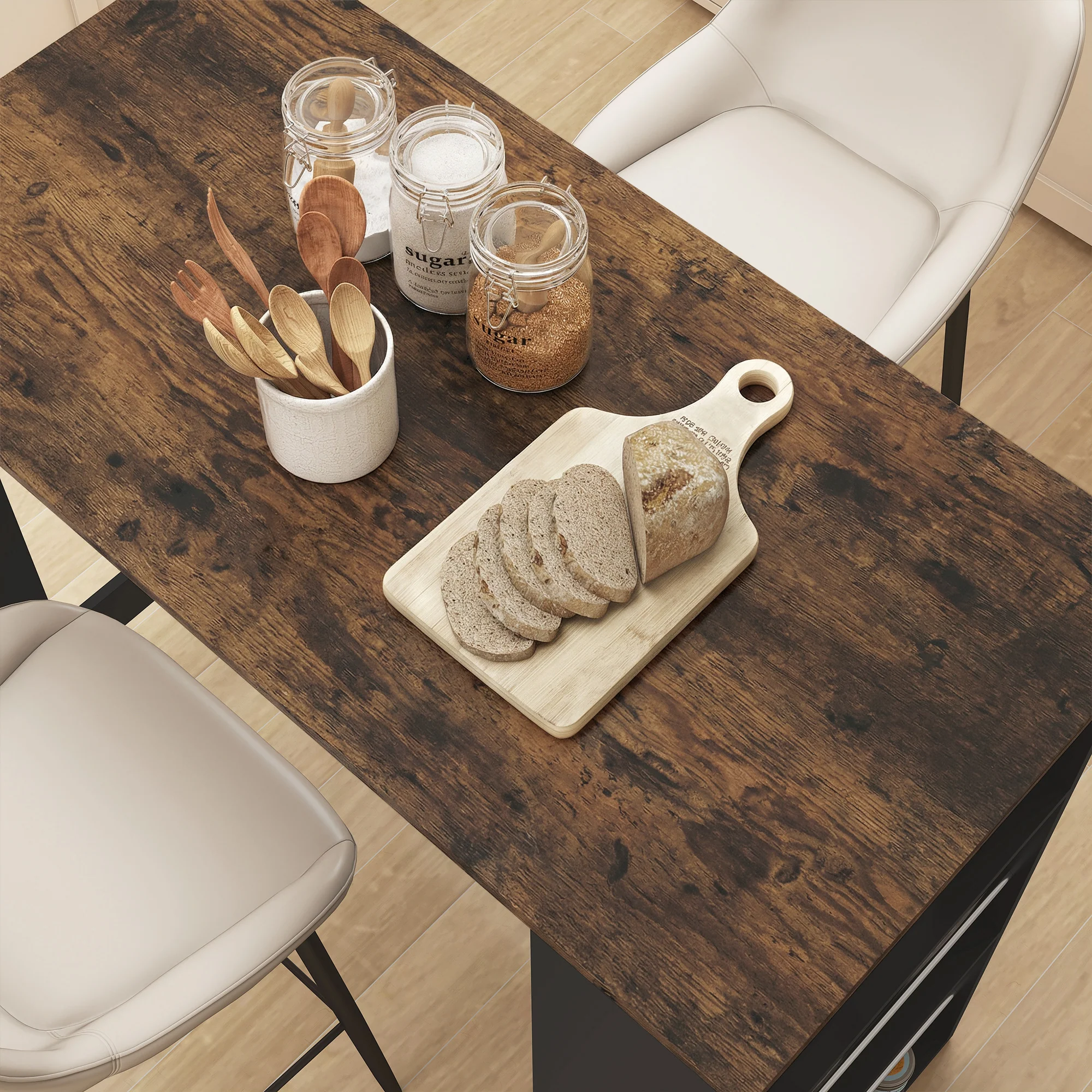 Modern Bar Table, Counter Height Dining Table with 3 Storage Shelves for Kitchen, Dining Room, Living Room, Rustic Brown - Image 10