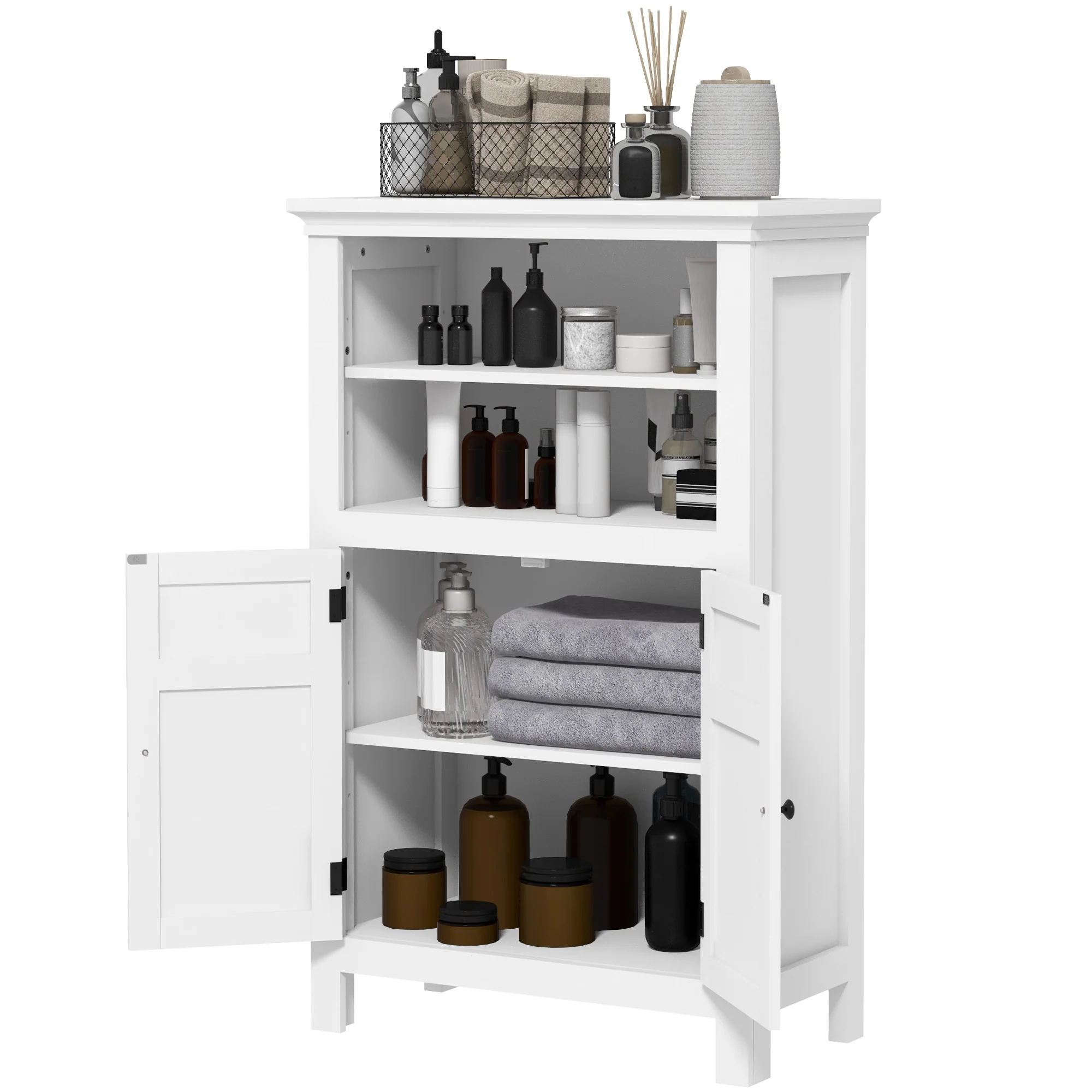 Modern Storage Cabinet, Freestanding Bathroom Cupboard with Adjustable Shelves, White - Image 2