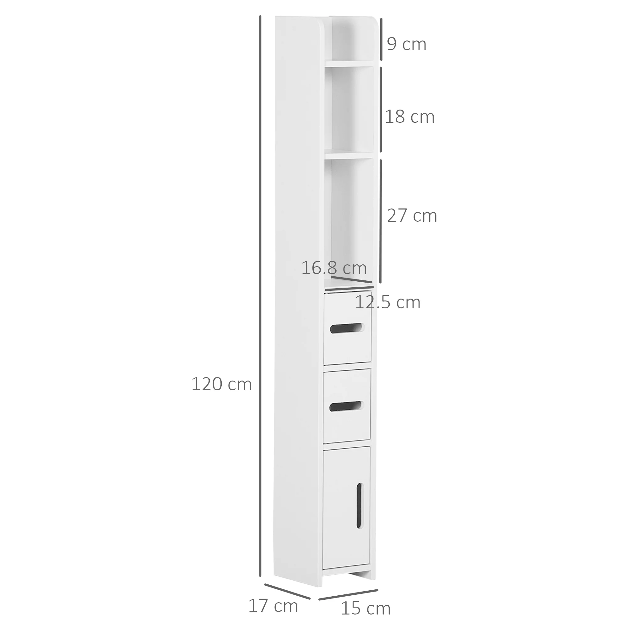 Freestanding Tall Bathroom Cabinet with Open Shelves and 3 Cupboards with Door, White - Image 5