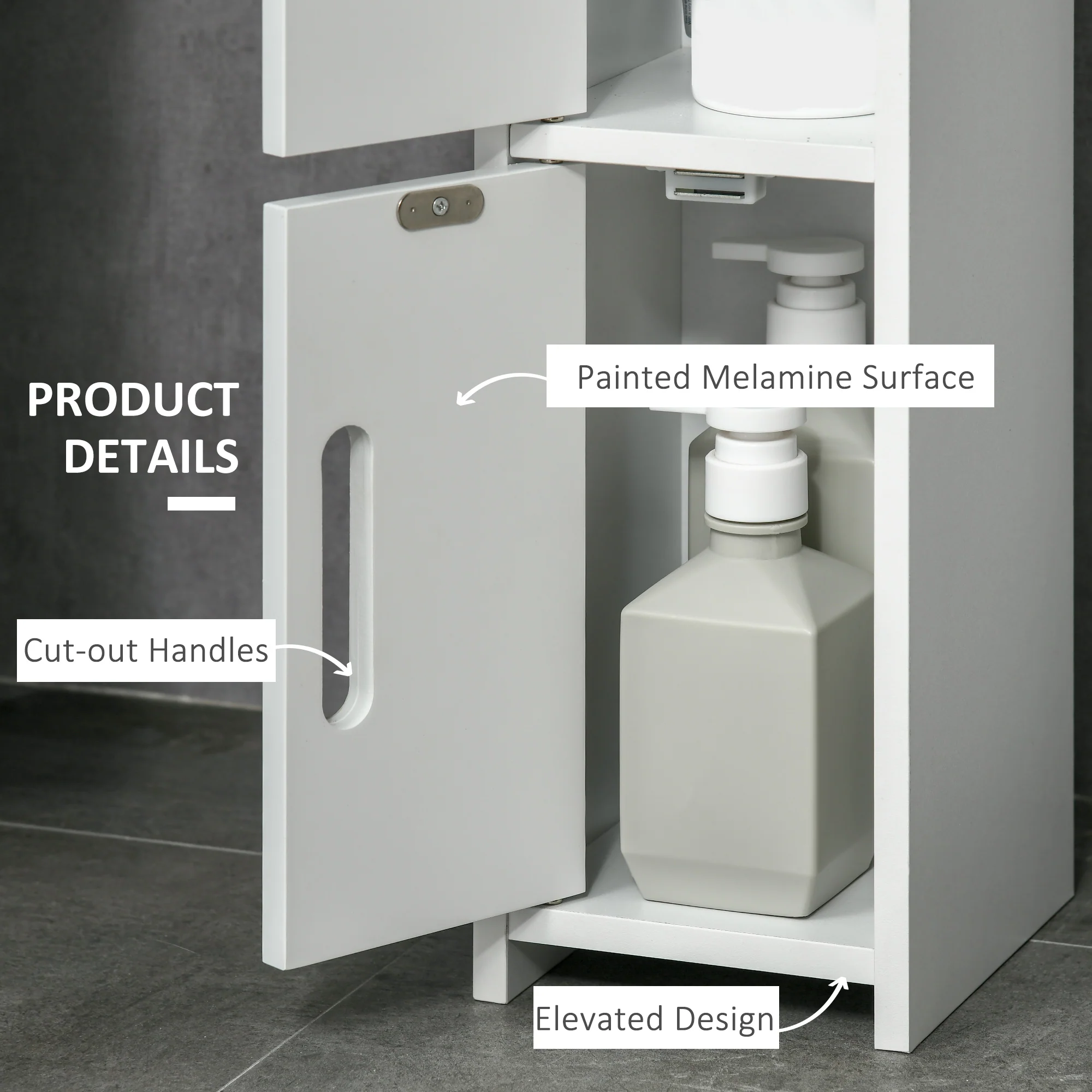 Freestanding Tall Bathroom Cabinet with Open Shelves and 3 Cupboards with Door, White - Image 7