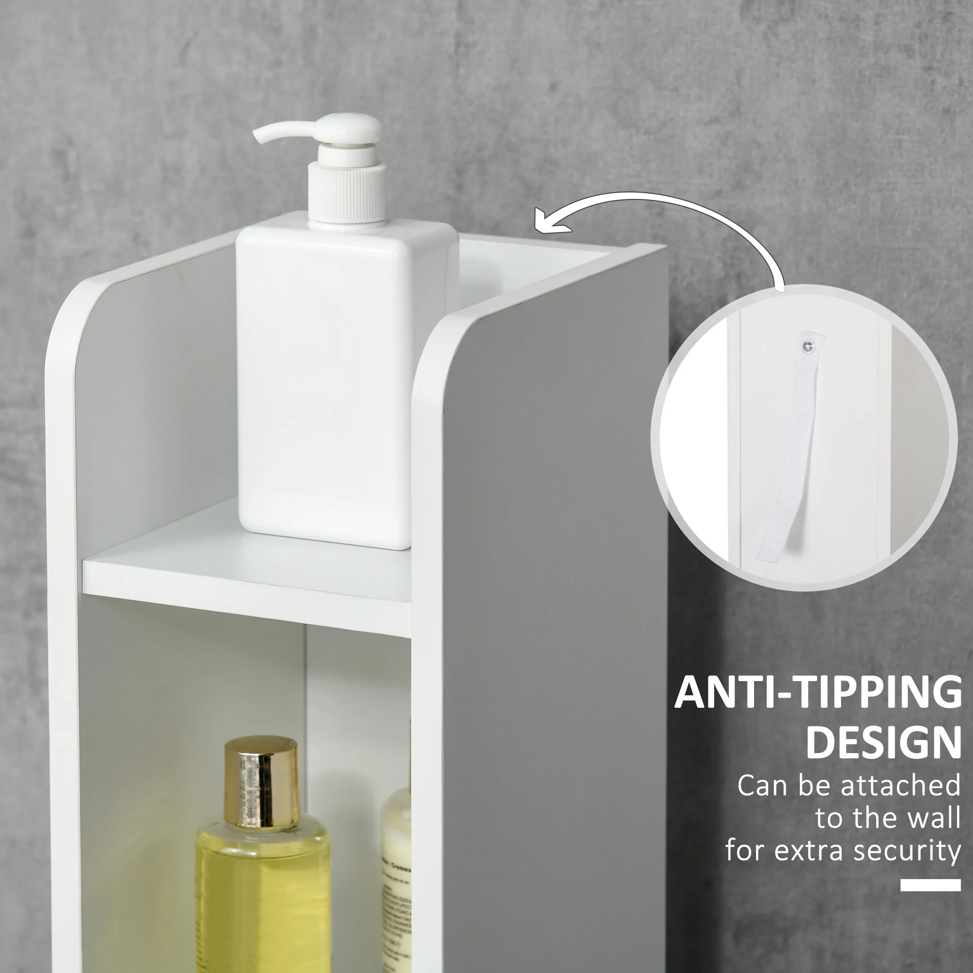 Freestanding Tall Bathroom Cabinet with Open Shelves and 3 Cupboards with Door, White - Image 8