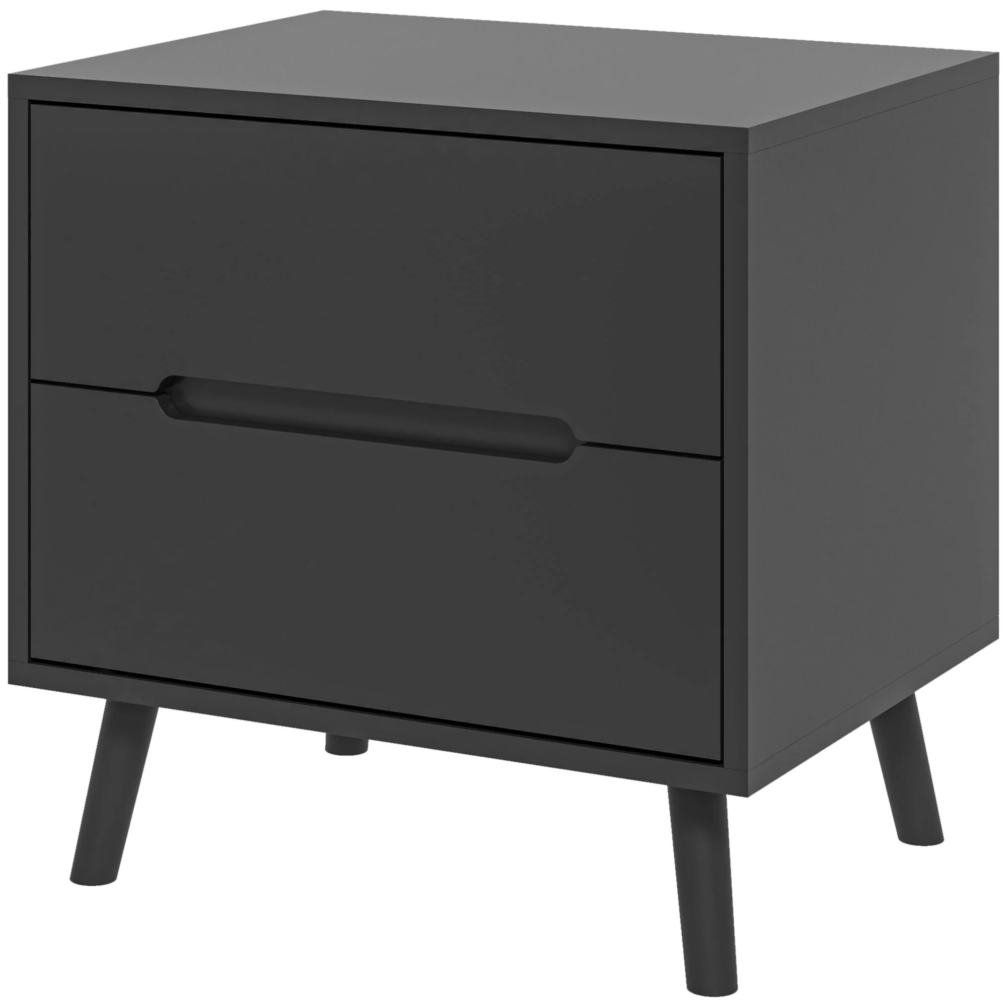 Modern Bedside Table, Nightstand with 2 Drawers, Side End Table with Solid Wood Legs, Black - Image 2