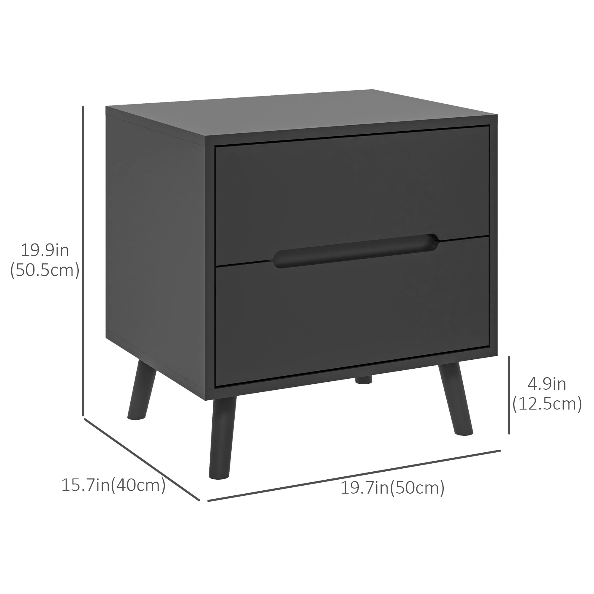 Modern Bedside Table, Nightstand with 2 Drawers, Side End Table with Solid Wood Legs, Black - Image 5