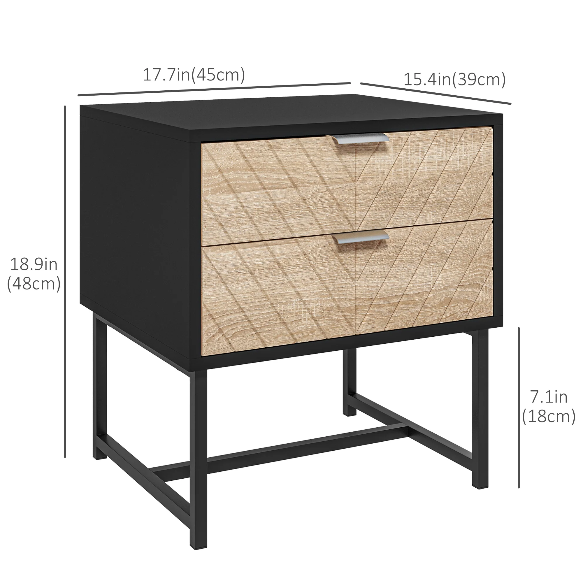 Modern Bedside Table with 2 Drawers, Nightstand with Metal Base, Sofa End Table, Black - Image 5