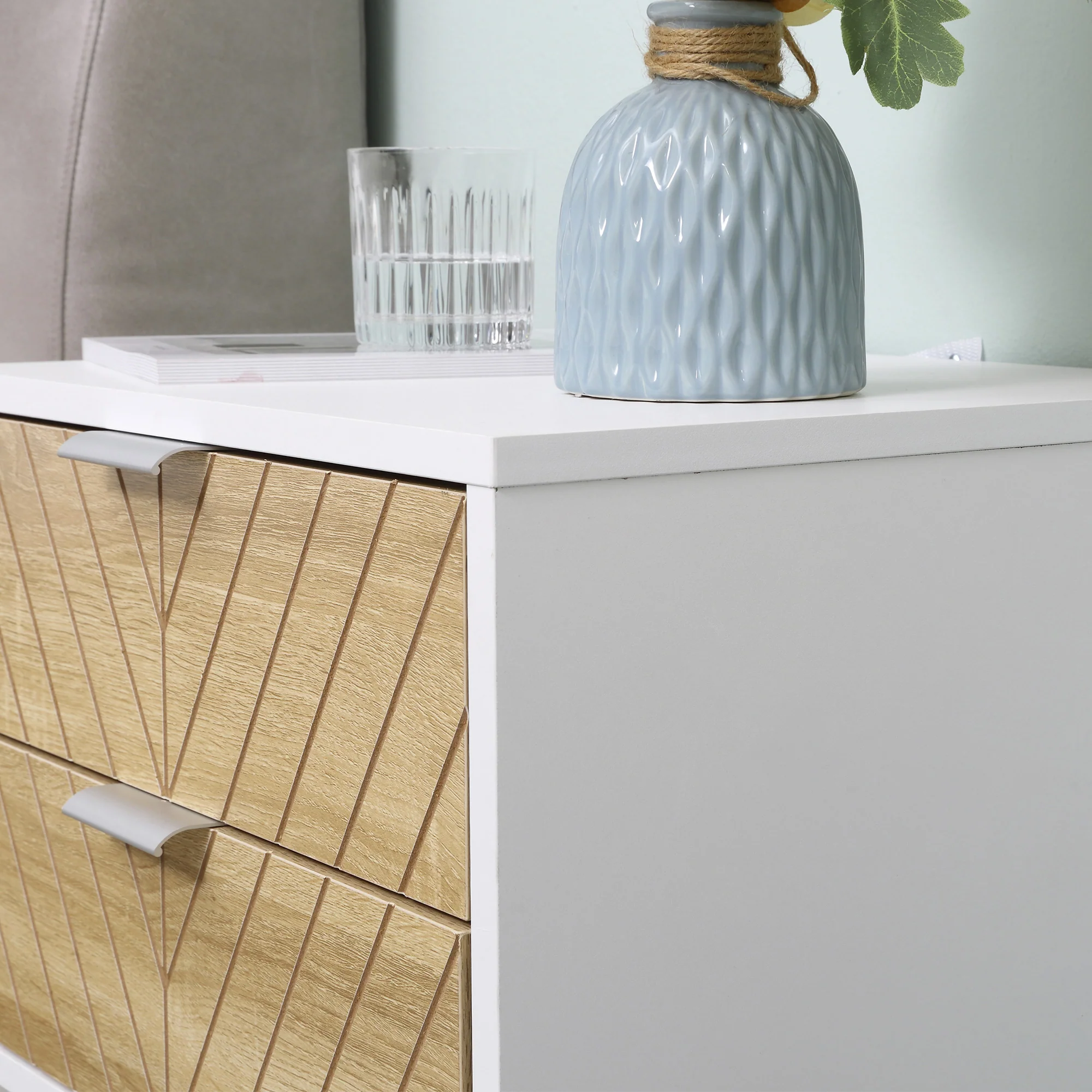 Modern Bedside Table with 2 Drawers, Nightstand with Metal Base, Sofa End Table, White - Image 10