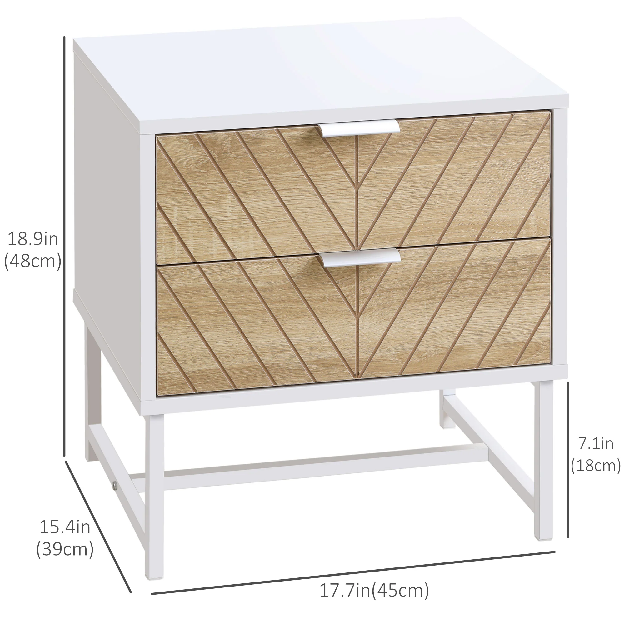 Modern Bedside Table with 2 Drawers, Nightstand with Metal Base, Sofa End Table, White - Image 5