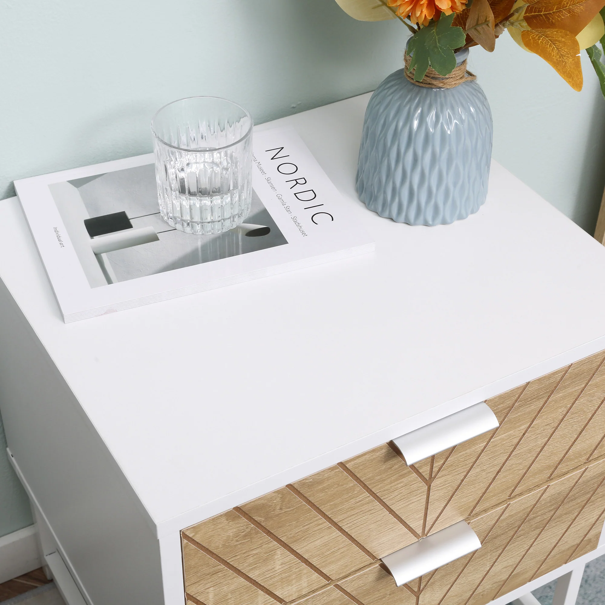 Modern Bedside Table with 2 Drawers, Nightstand with Metal Base, Sofa End Table, White - Image 9