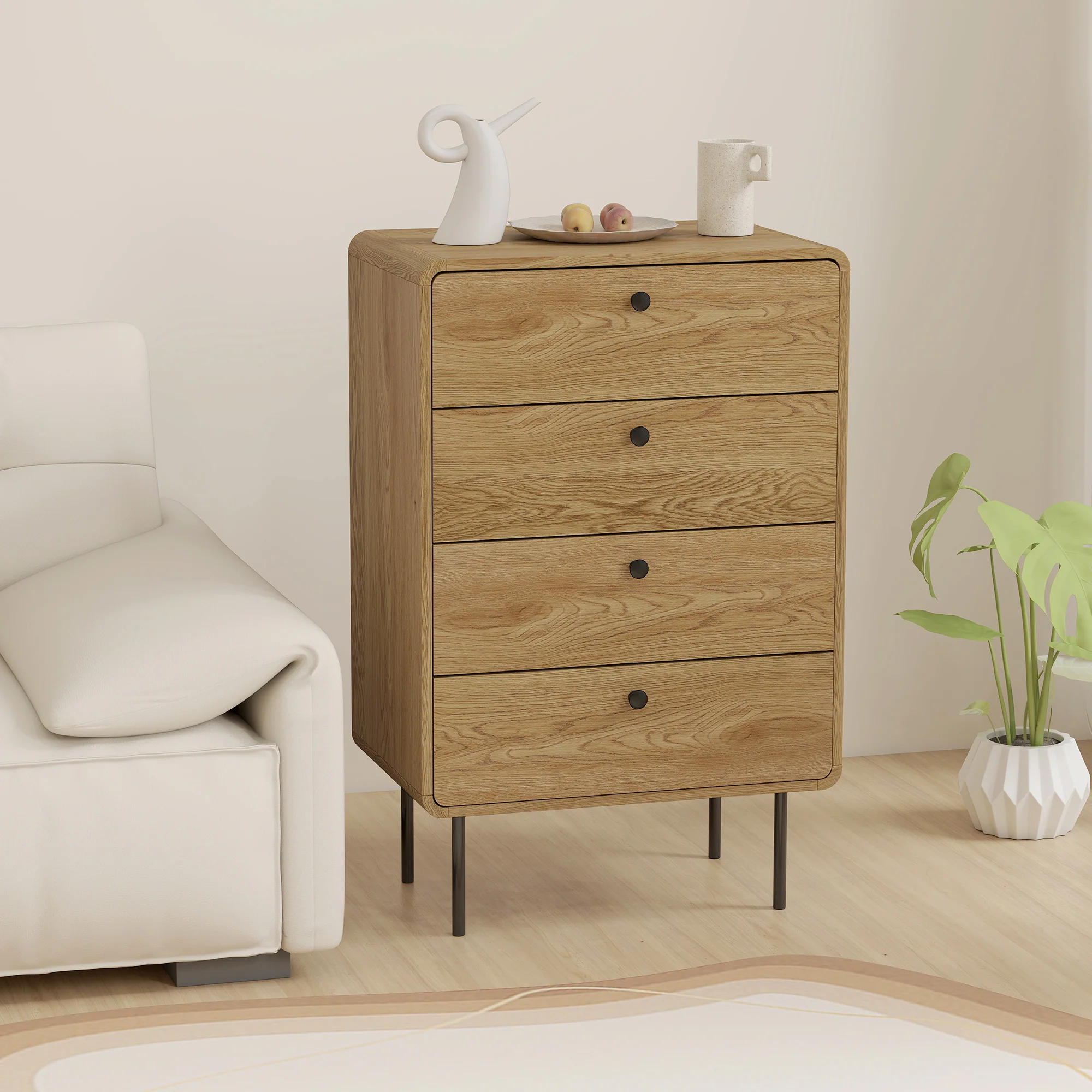 Modern Chest of Drawers with 4 Drawers, Dresser with Wood Handles and Steel Legs for Bedroom, Living Room, Entryway, Oak - Image 10