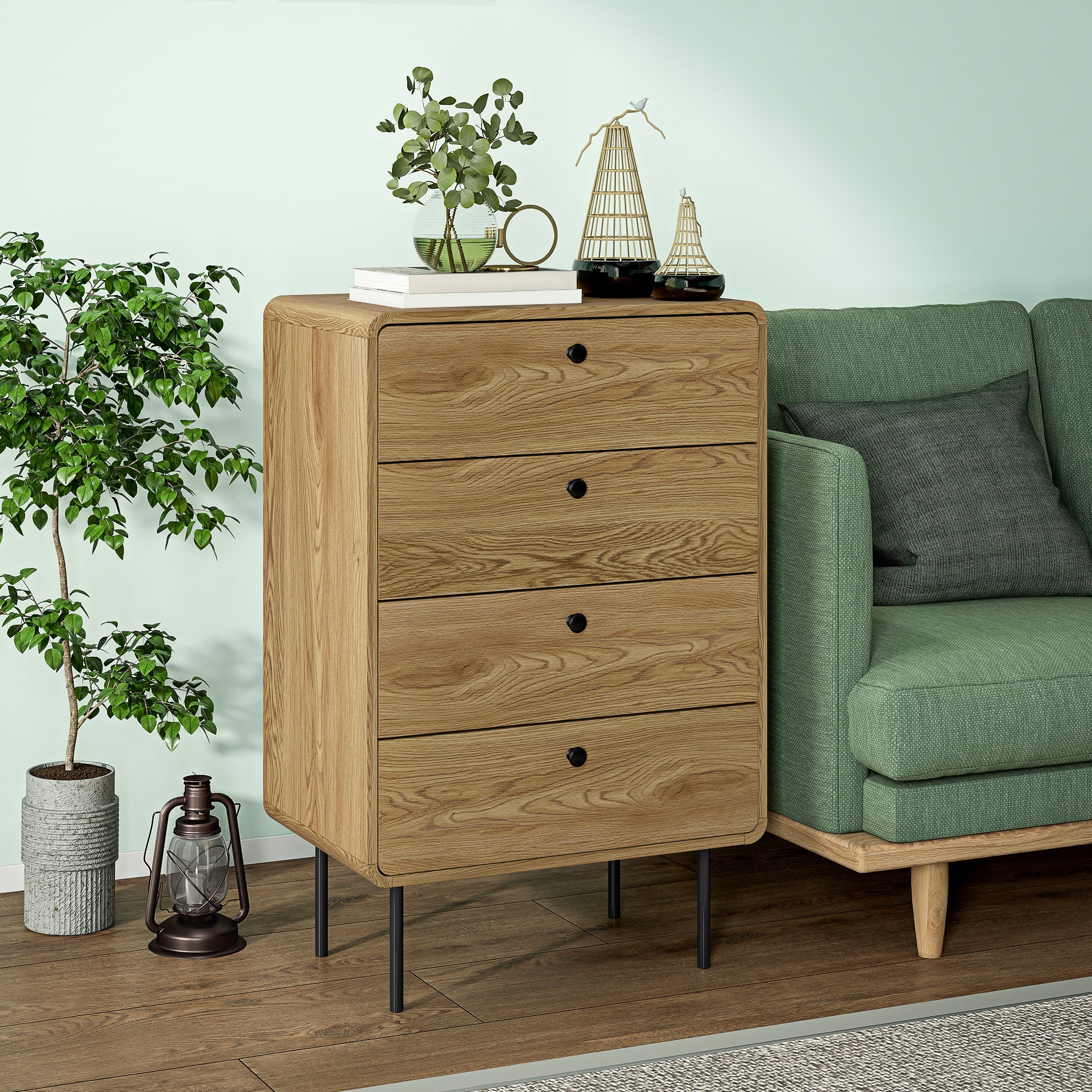 Modern Chest of Drawers with 4 Drawers, Dresser with Wood Handles and Steel Legs for Bedroom, Living Room, Entryway, Oak - Image 3